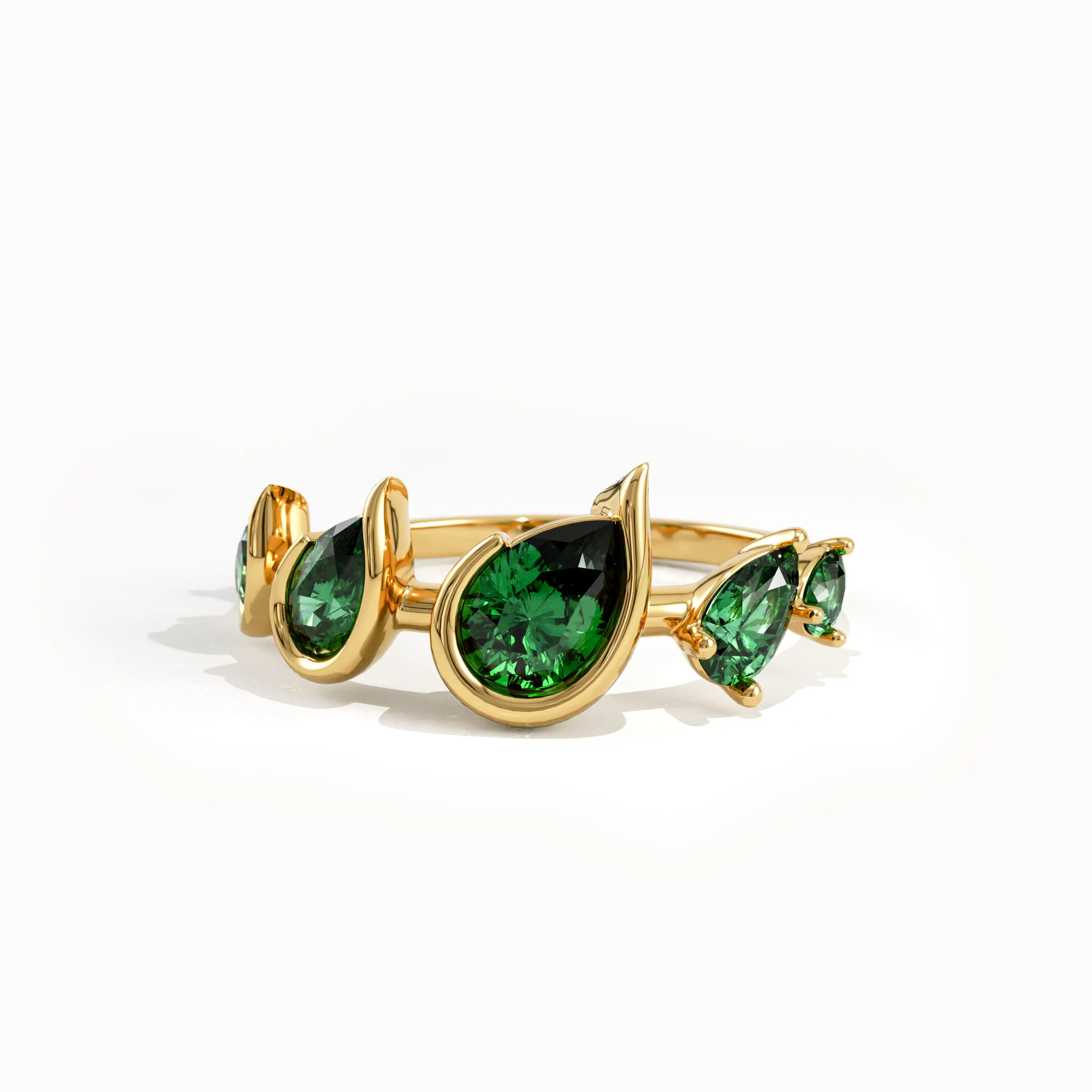 14k Gold 5 Emerald Gemstone Ring - BRENNMORE 