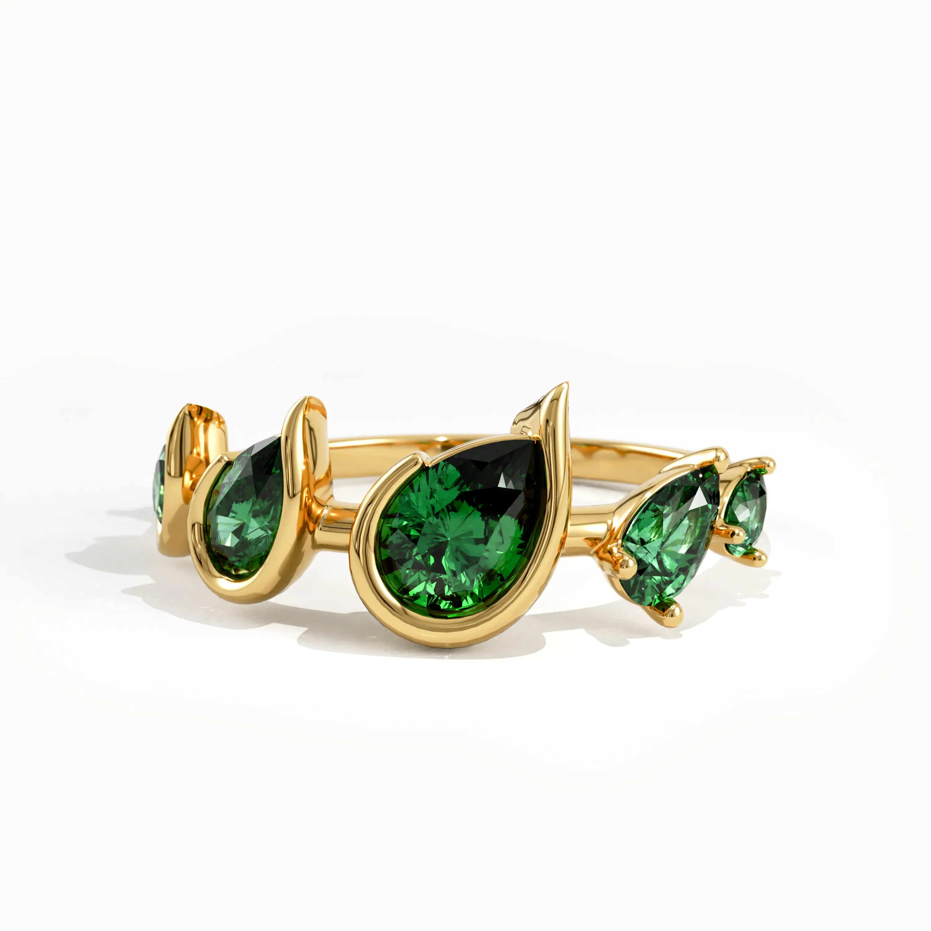 14k Gold 5 Emerald Gemstone Ring - BRENNMORE 