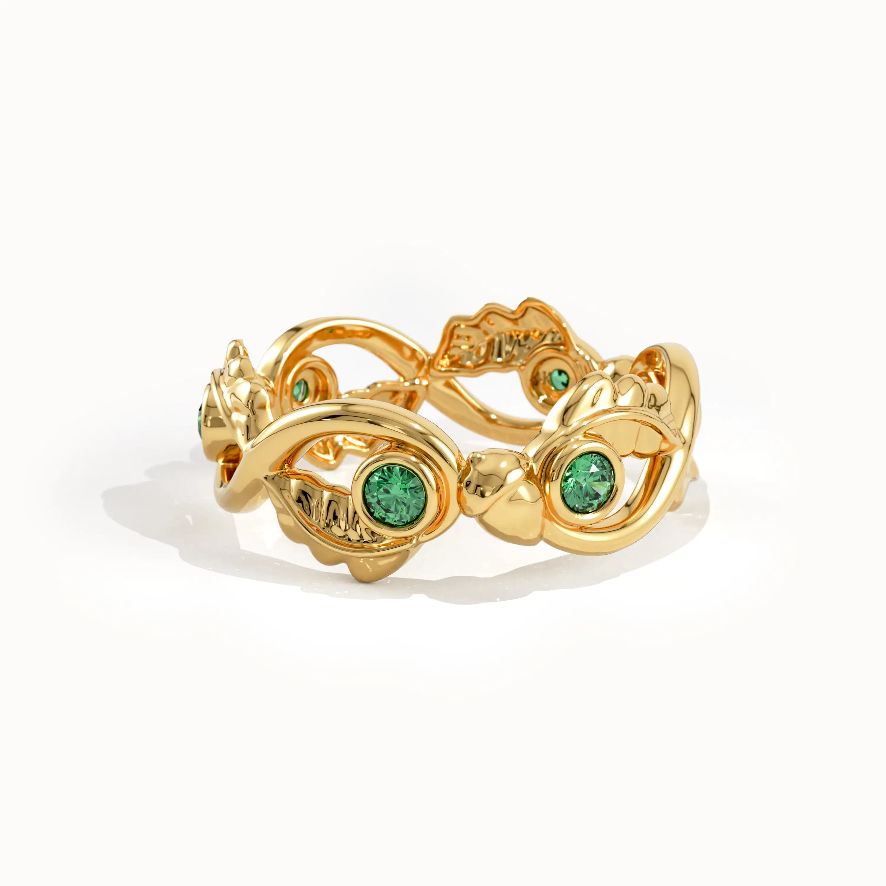 Leaf Band Emerald Gemstone Ring - BRENNMORE 