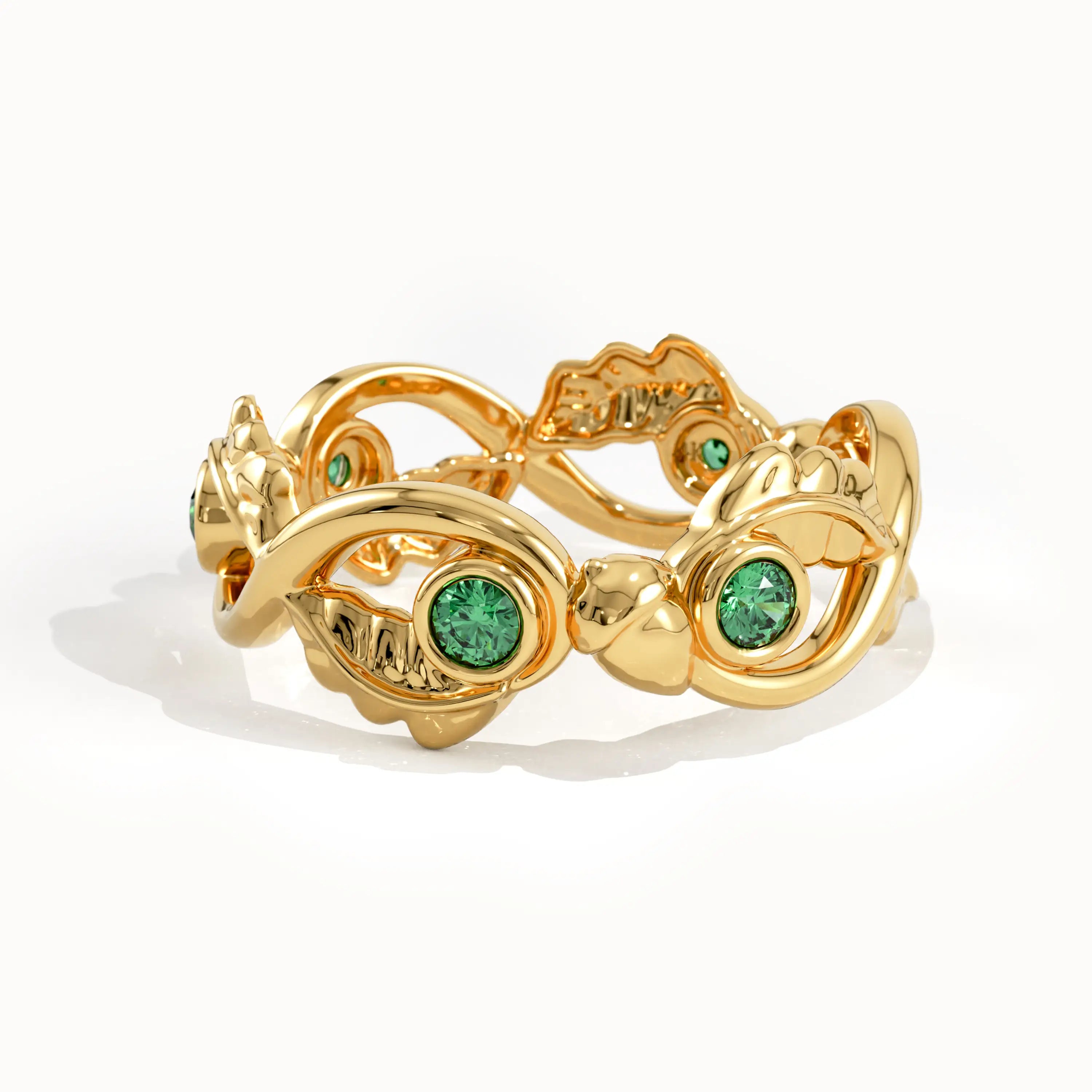 Leaf Band Emerald Gemstone Ring - BRENNMORE 
