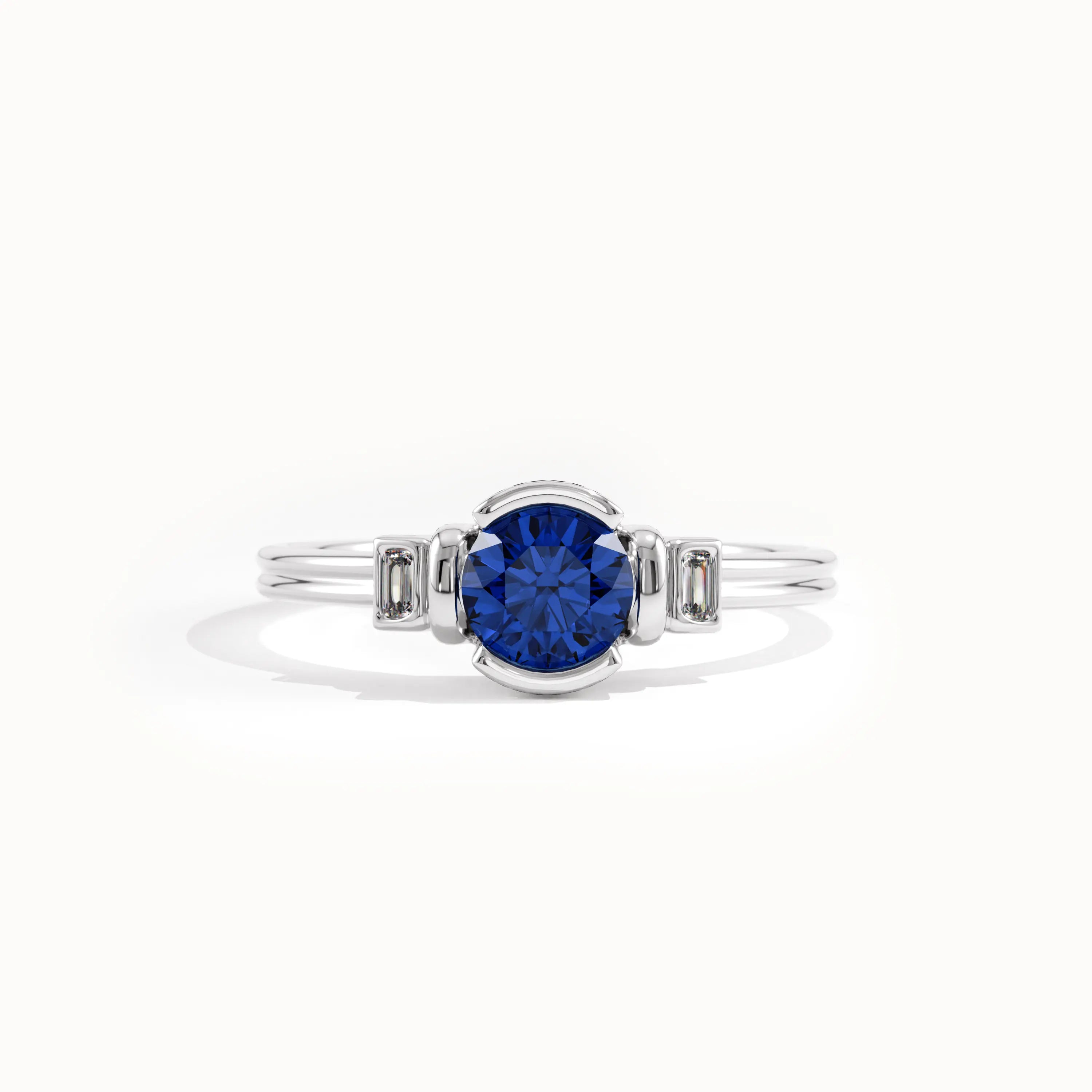 Half Bezel Sapphire Gemstone Ring