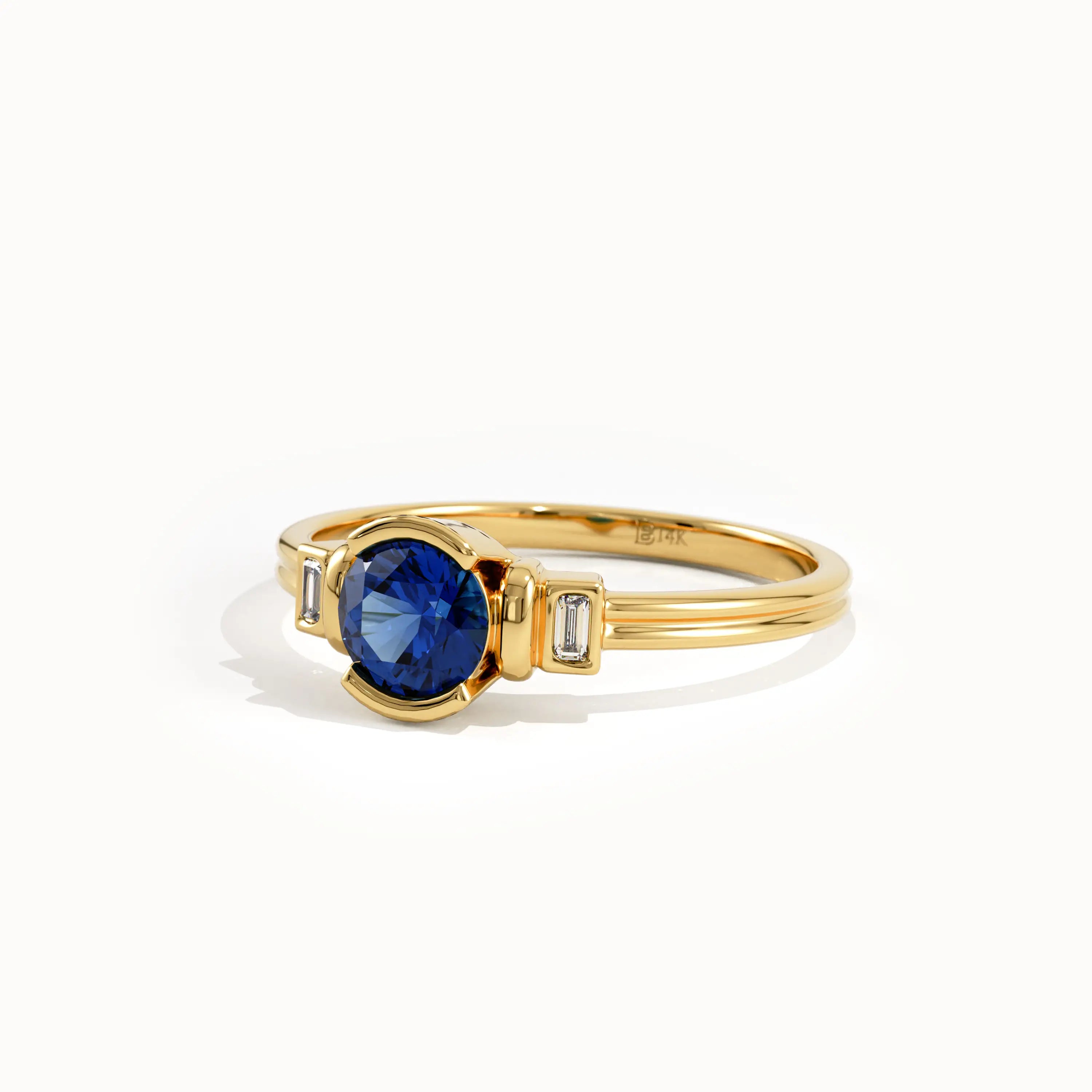 Half Bezel Sapphire Gemstone Ring - BRENNMORE 