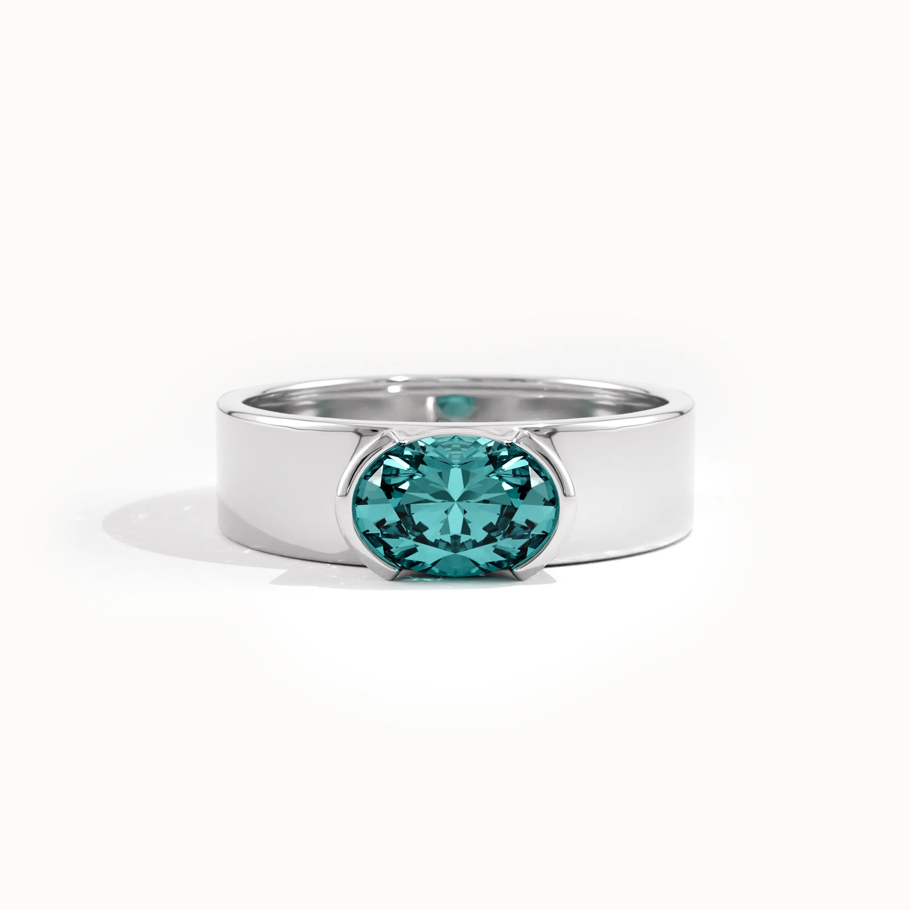Half Bezel Oval Topaz Gemstone Ring