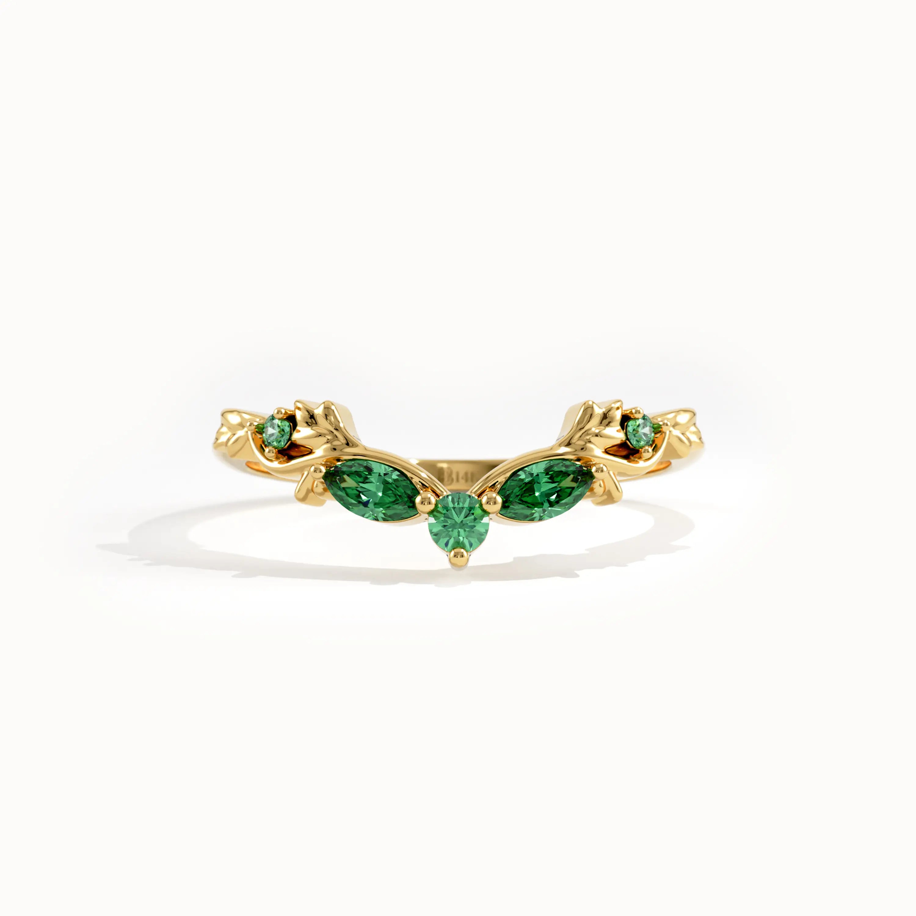 Emerald Marquise Curve Ring in Gold - BRENNMORE 