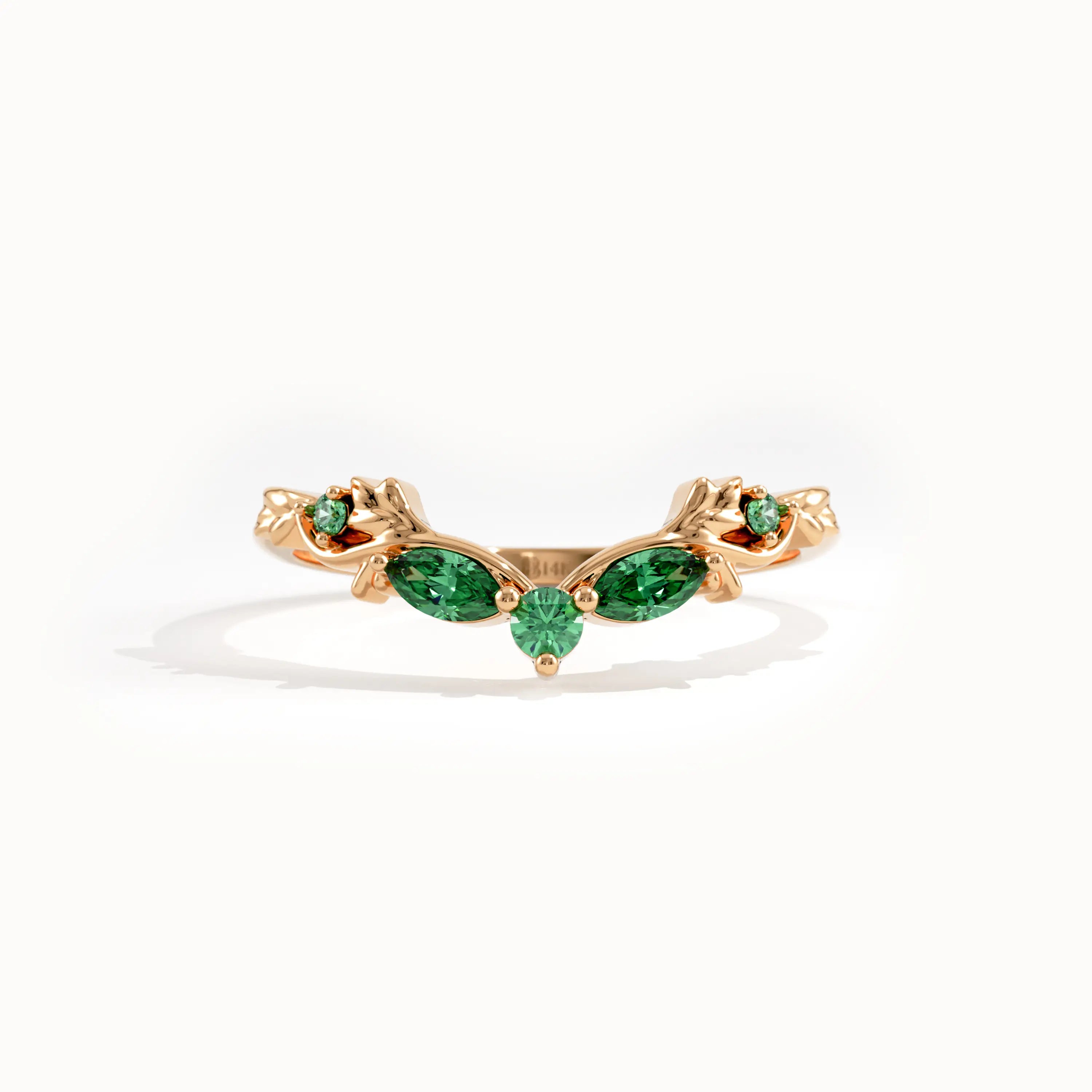 Emerald Marquise Curve Ring in Gold - BRENNMORE 