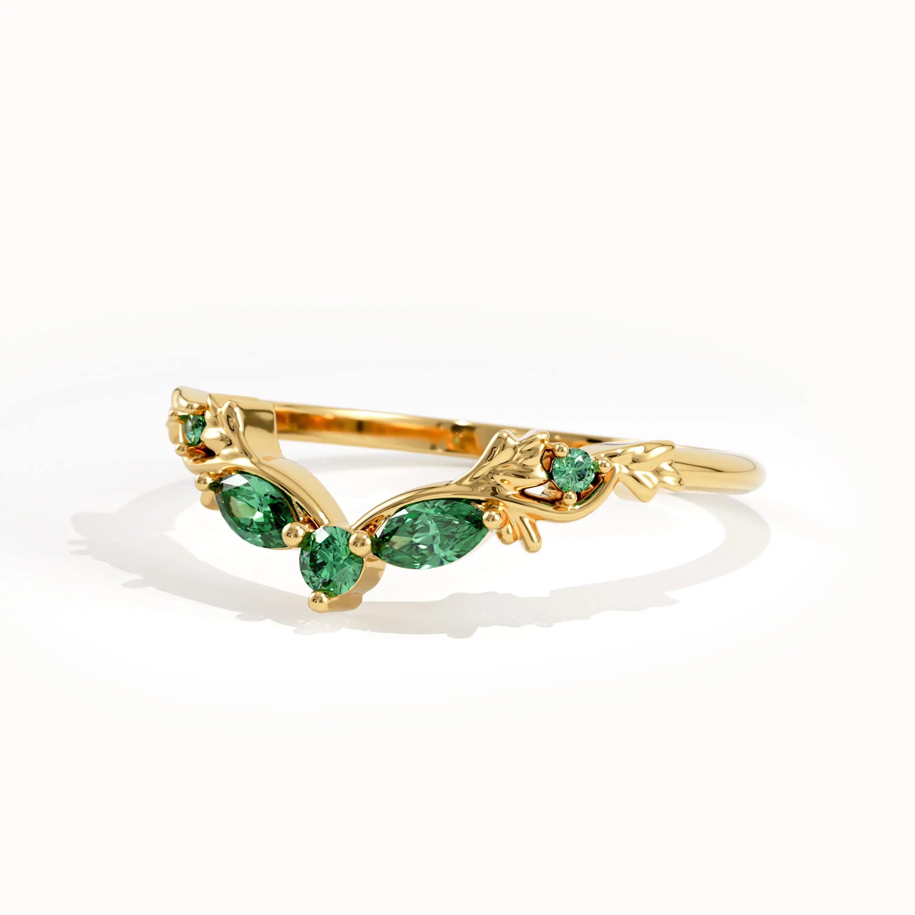 Emerald Marquise Curve Ring in Gold - BRENNMORE 