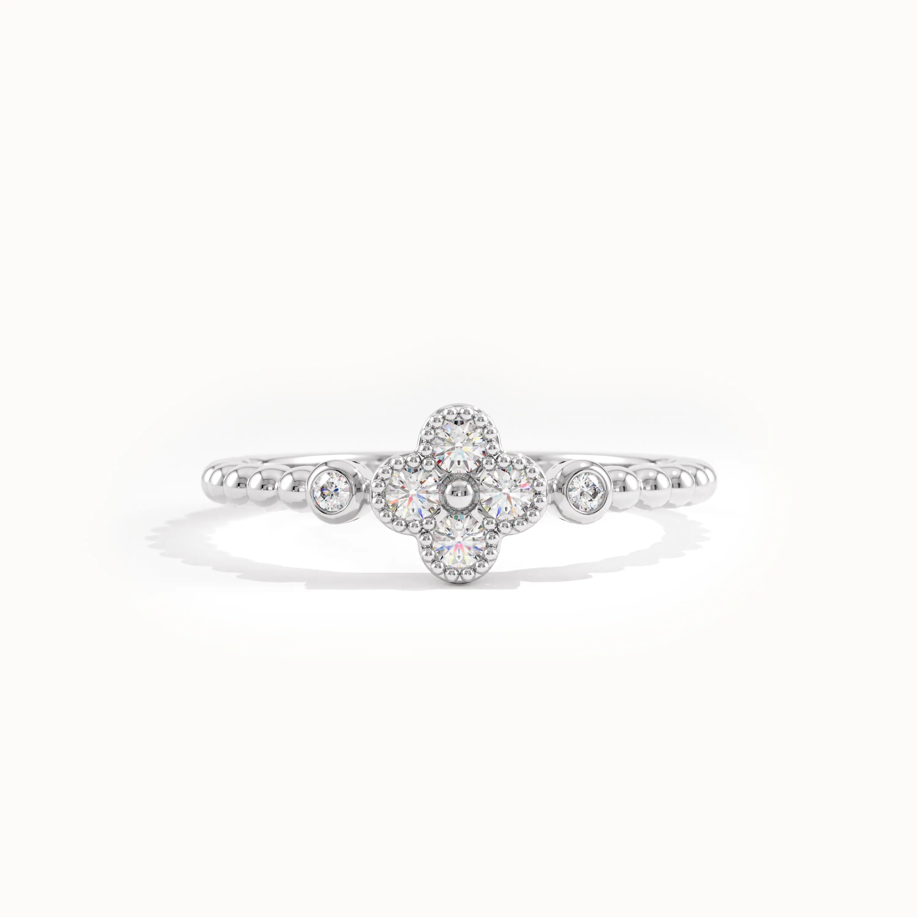 Beaded Band Clover Pinky Signet Ring