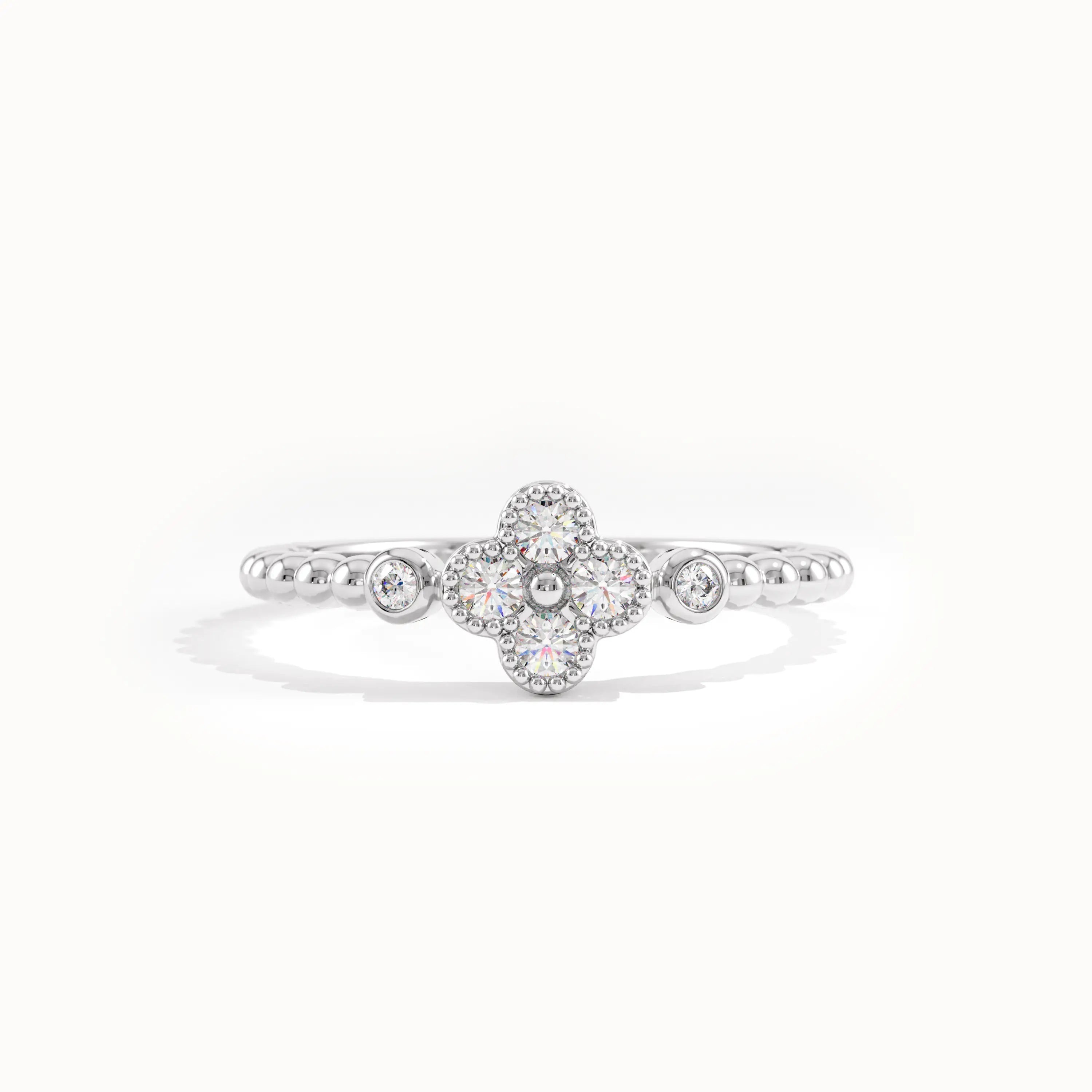 Beaded Band Clover Pinky Signet Ring - BRENNMORE