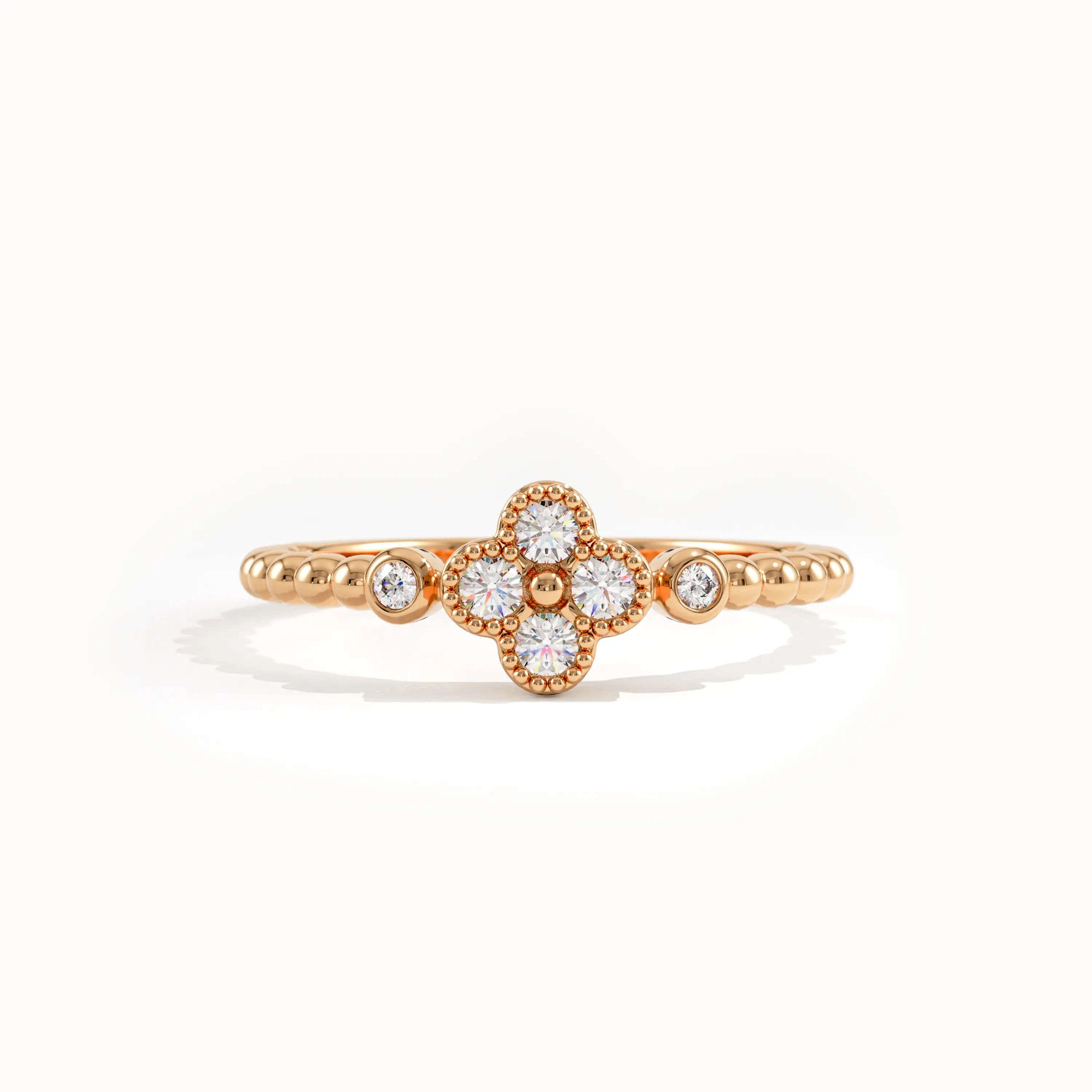 Beaded Band Clover Pinky Signet Ring - BRENNMORE