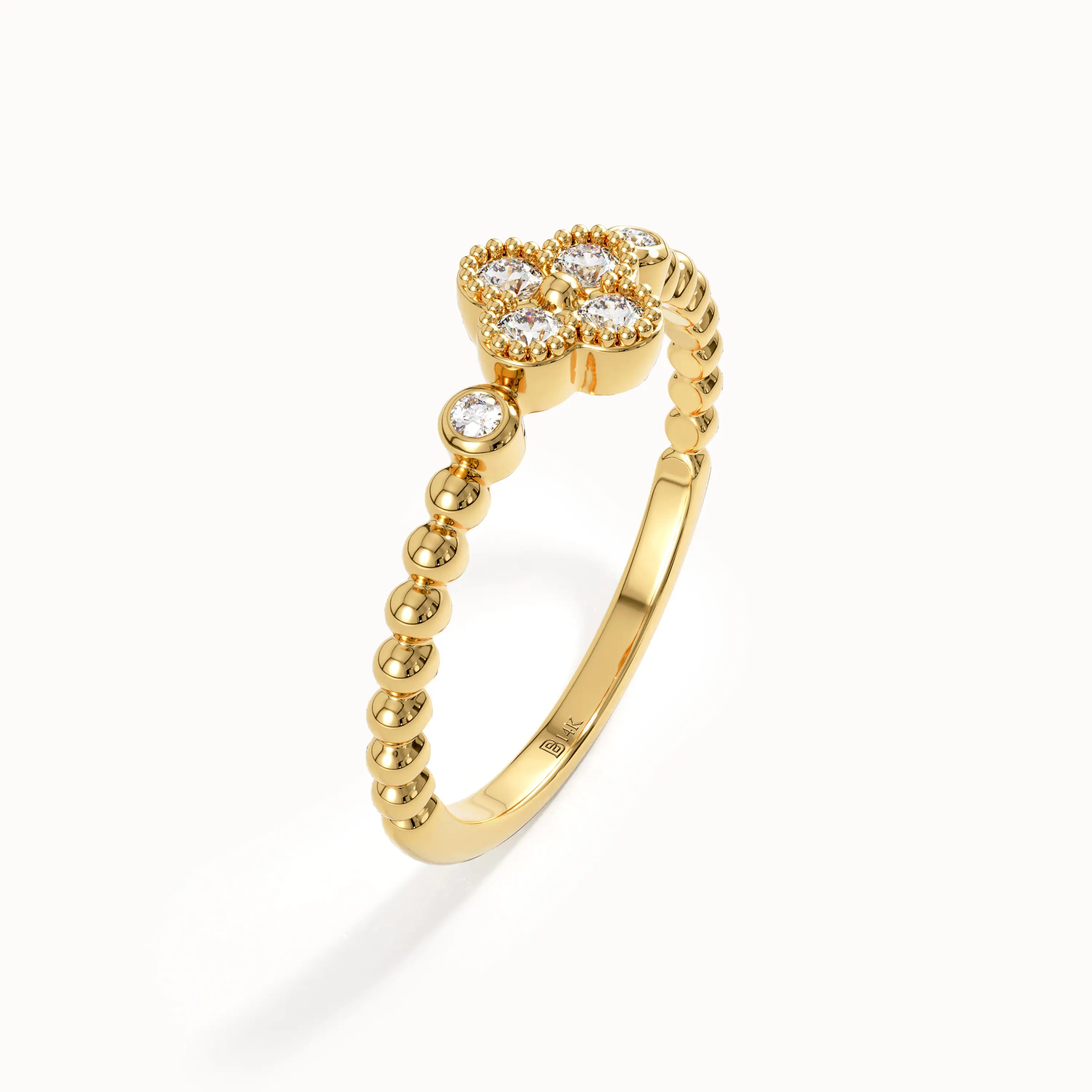 Beaded Band Clover Pinky Signet Ring - BRENNMORE 