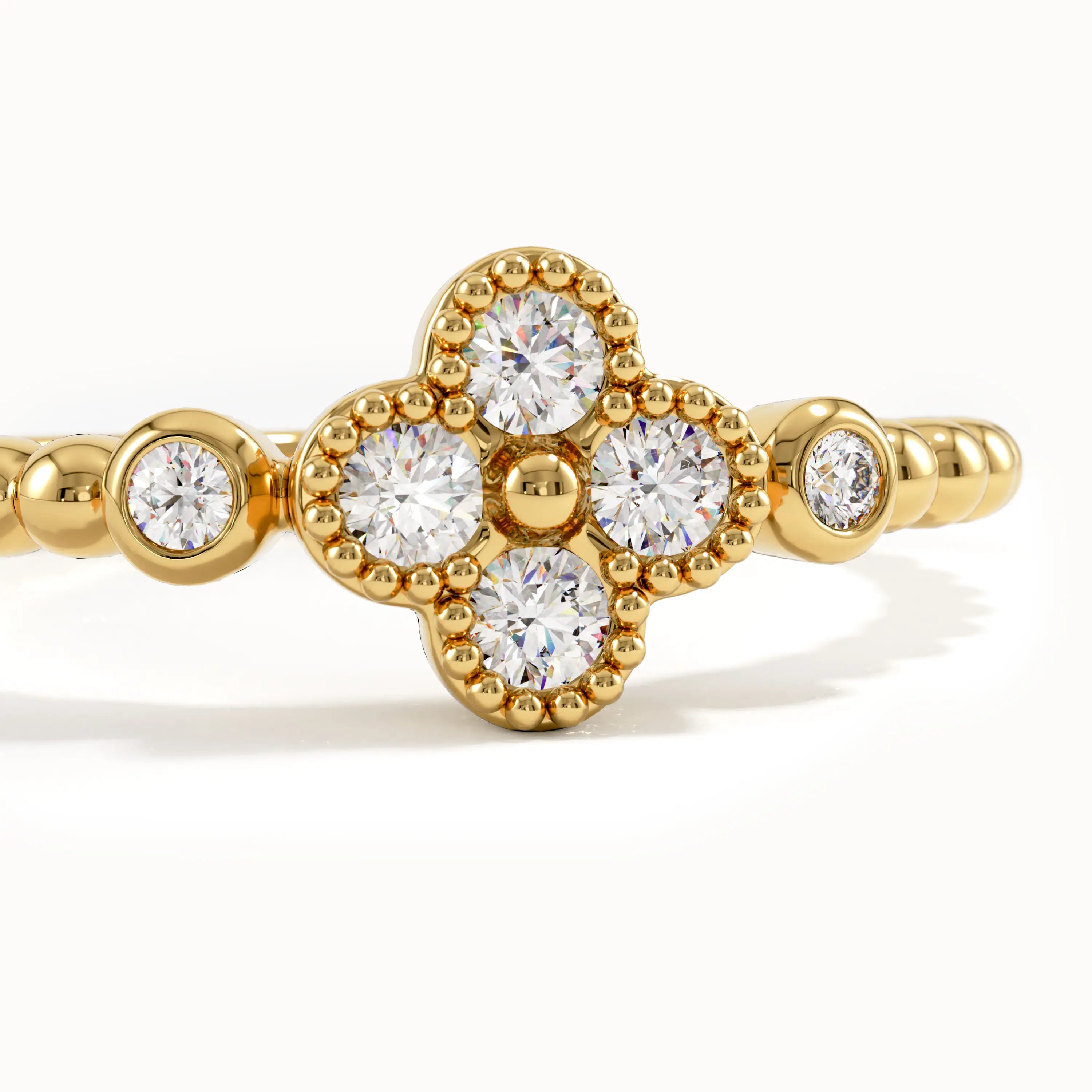 Beaded Band Clover Pinky Signet Ring - BRENNMORE 