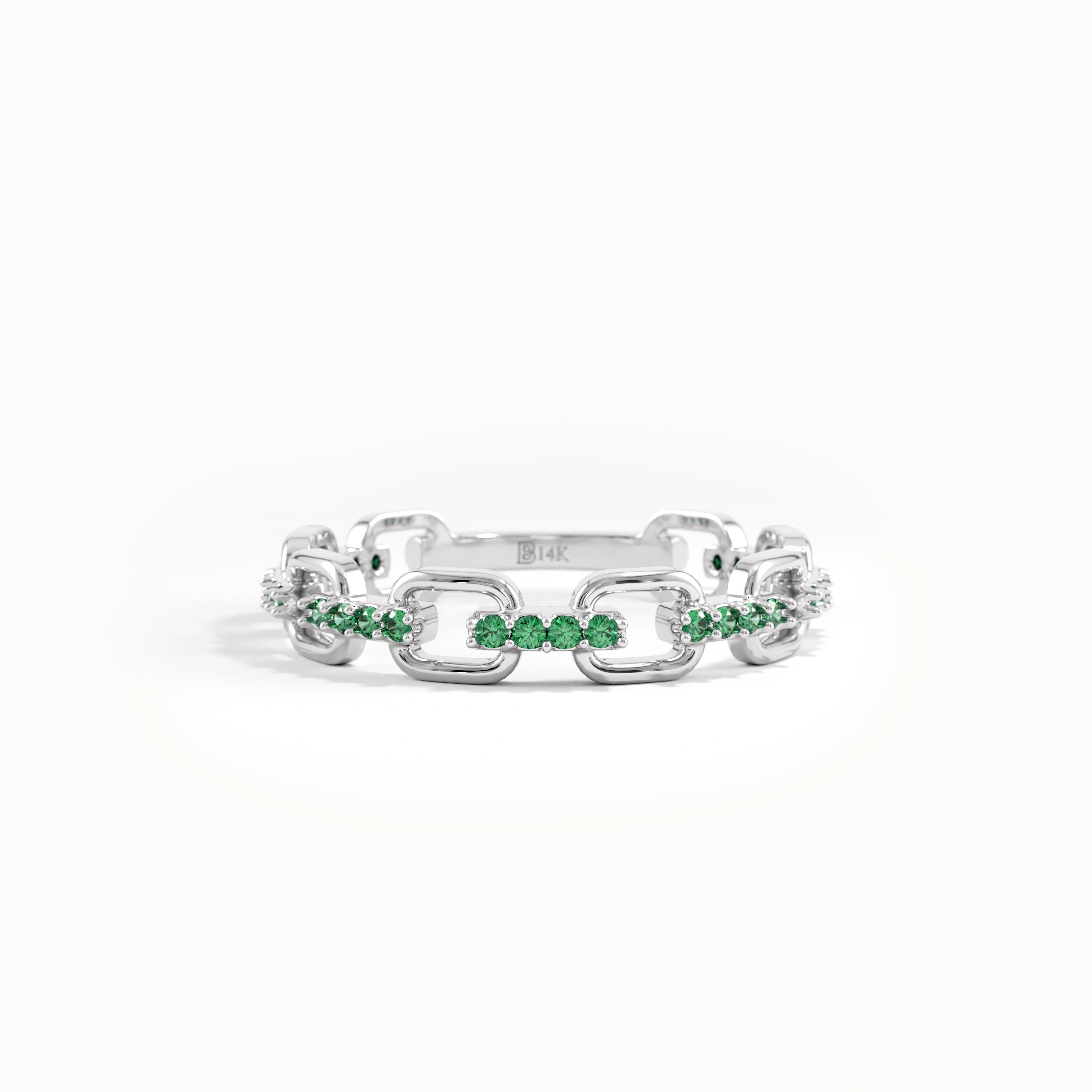 Pave Emerald Chain Wedding Ring