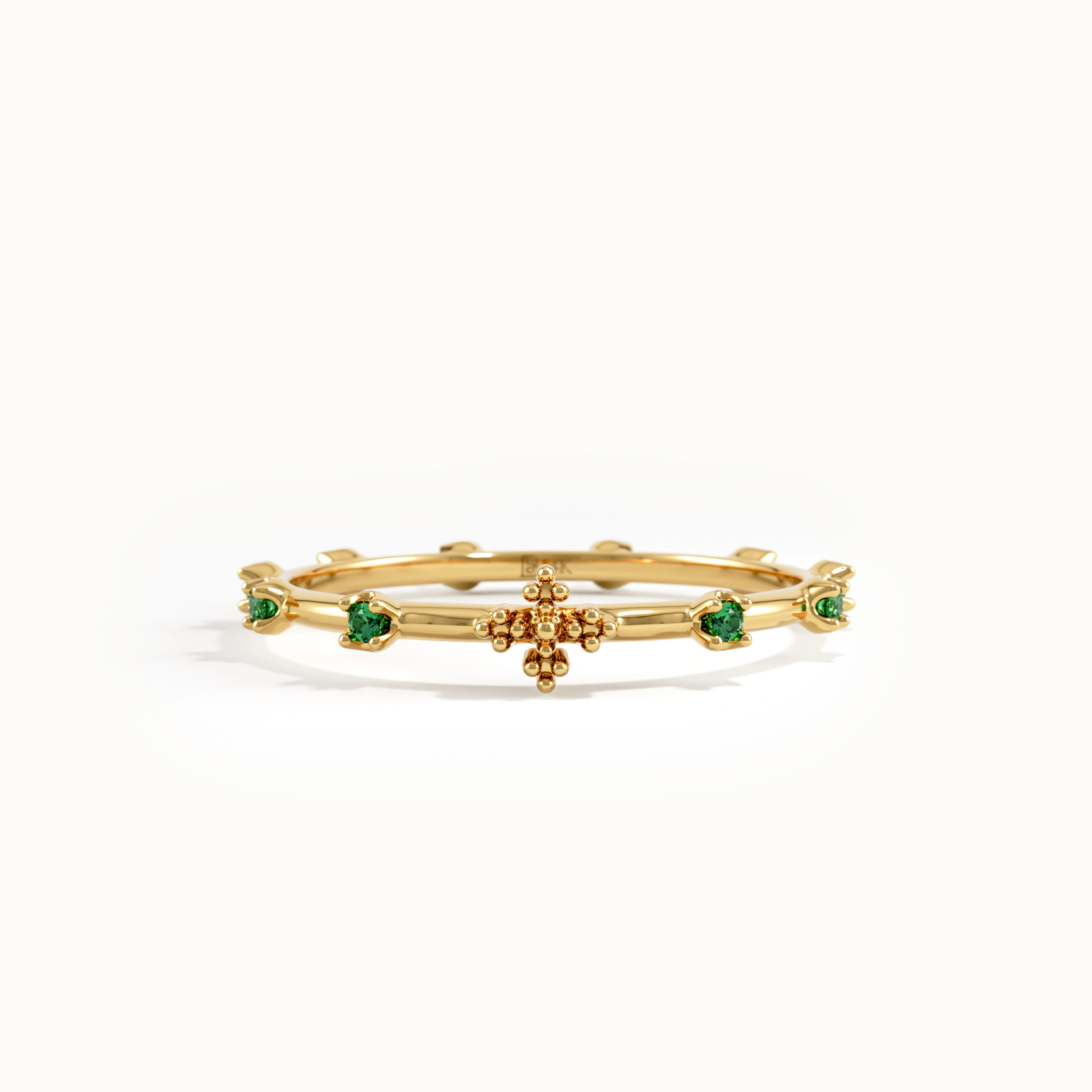 14k Gold Emerald Rosary Ring