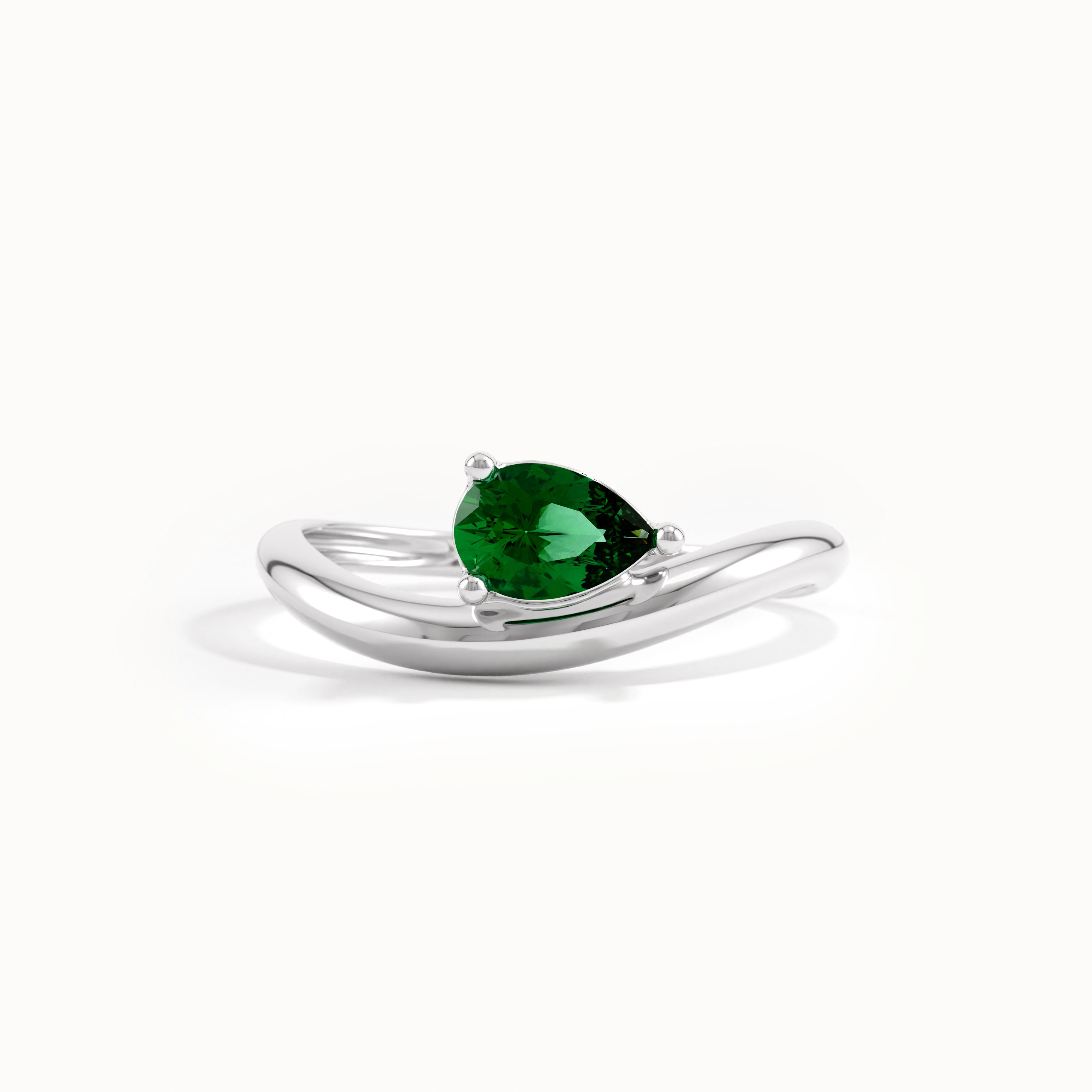 Pear Emerald Wave Engagement Ring