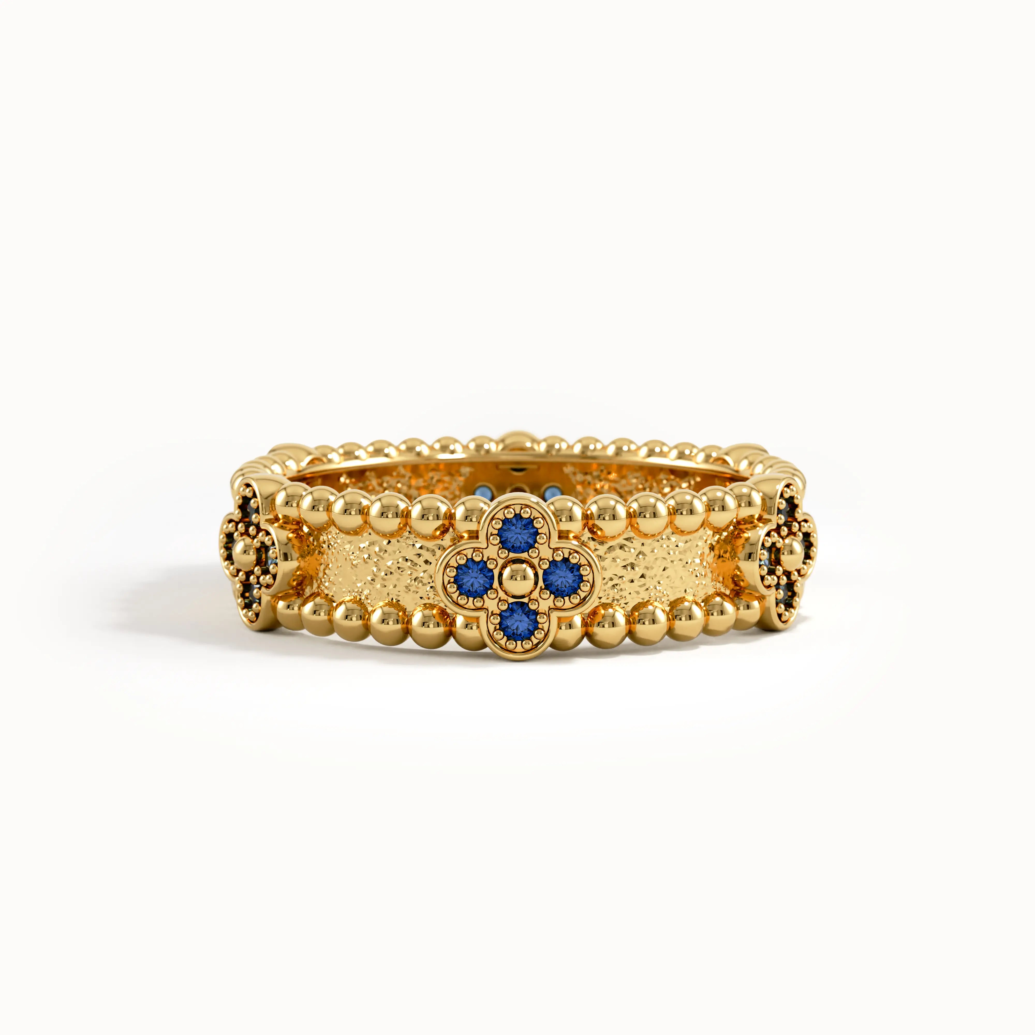 Beaded Cross Sapphire Wedding Band - BRENNMORE 