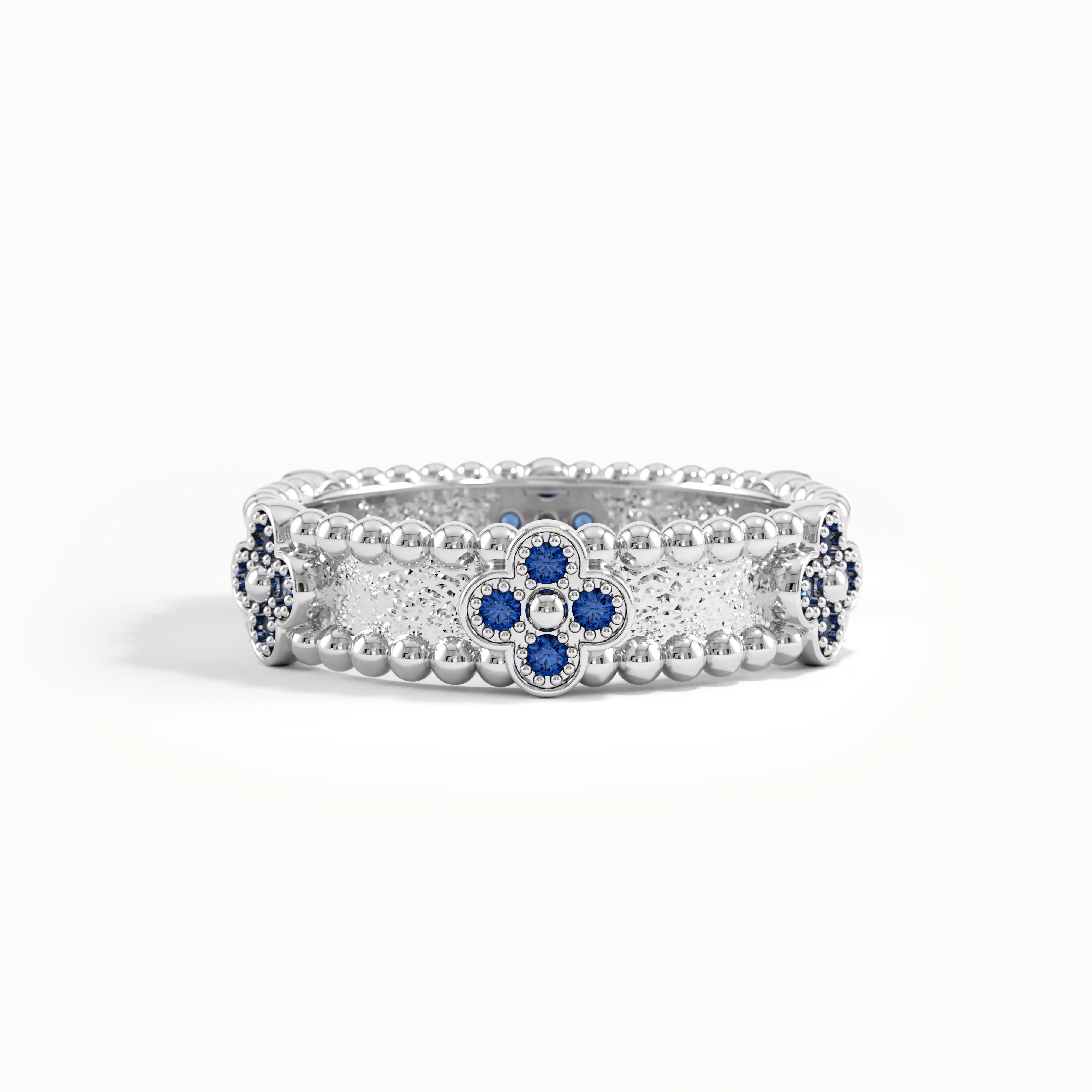 Beaded Cross Sapphire Wedding Band