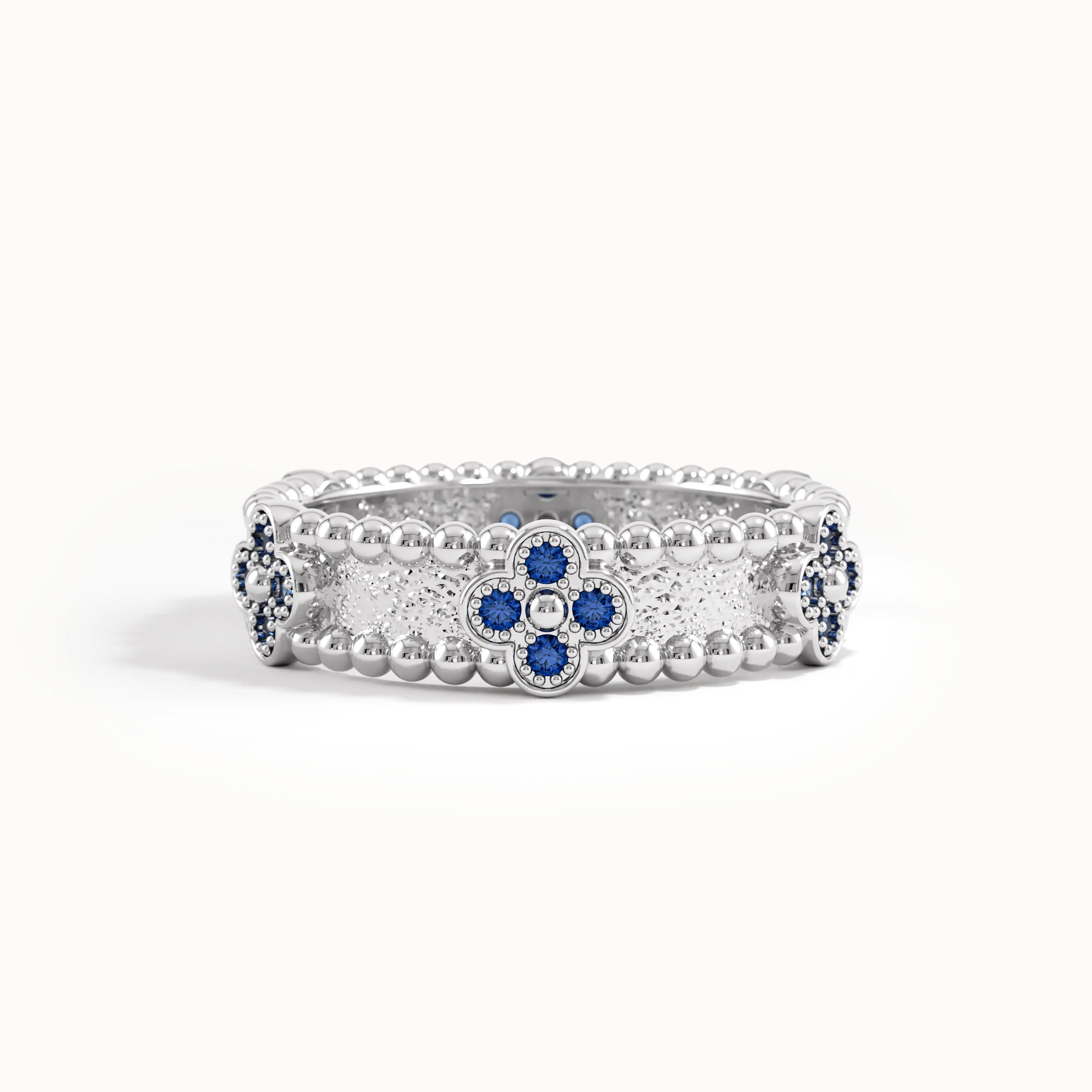 Beaded Cross Sapphire Wedding Band - BRENNMORE 