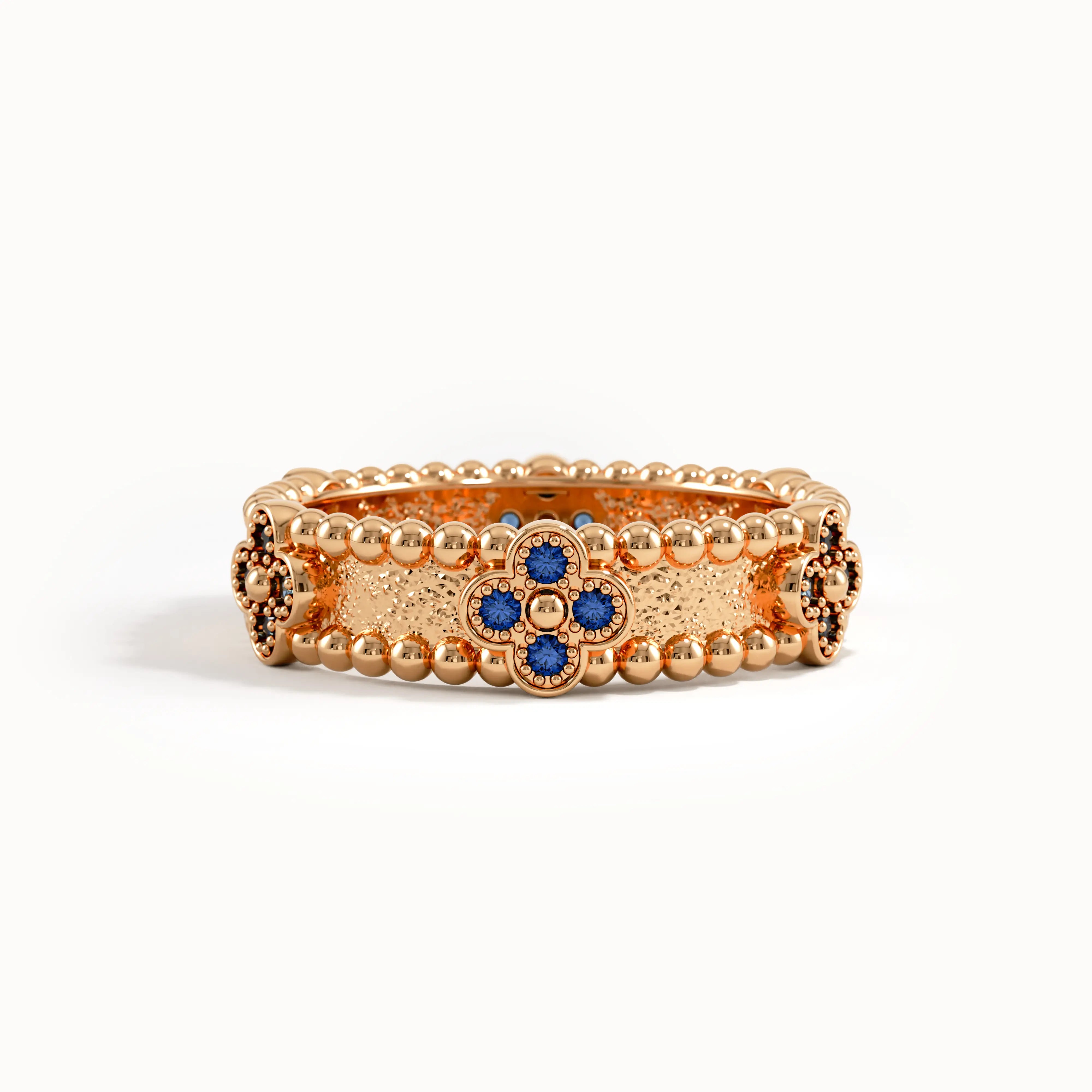 Beaded Cross Sapphire Wedding Band - BRENNMORE 