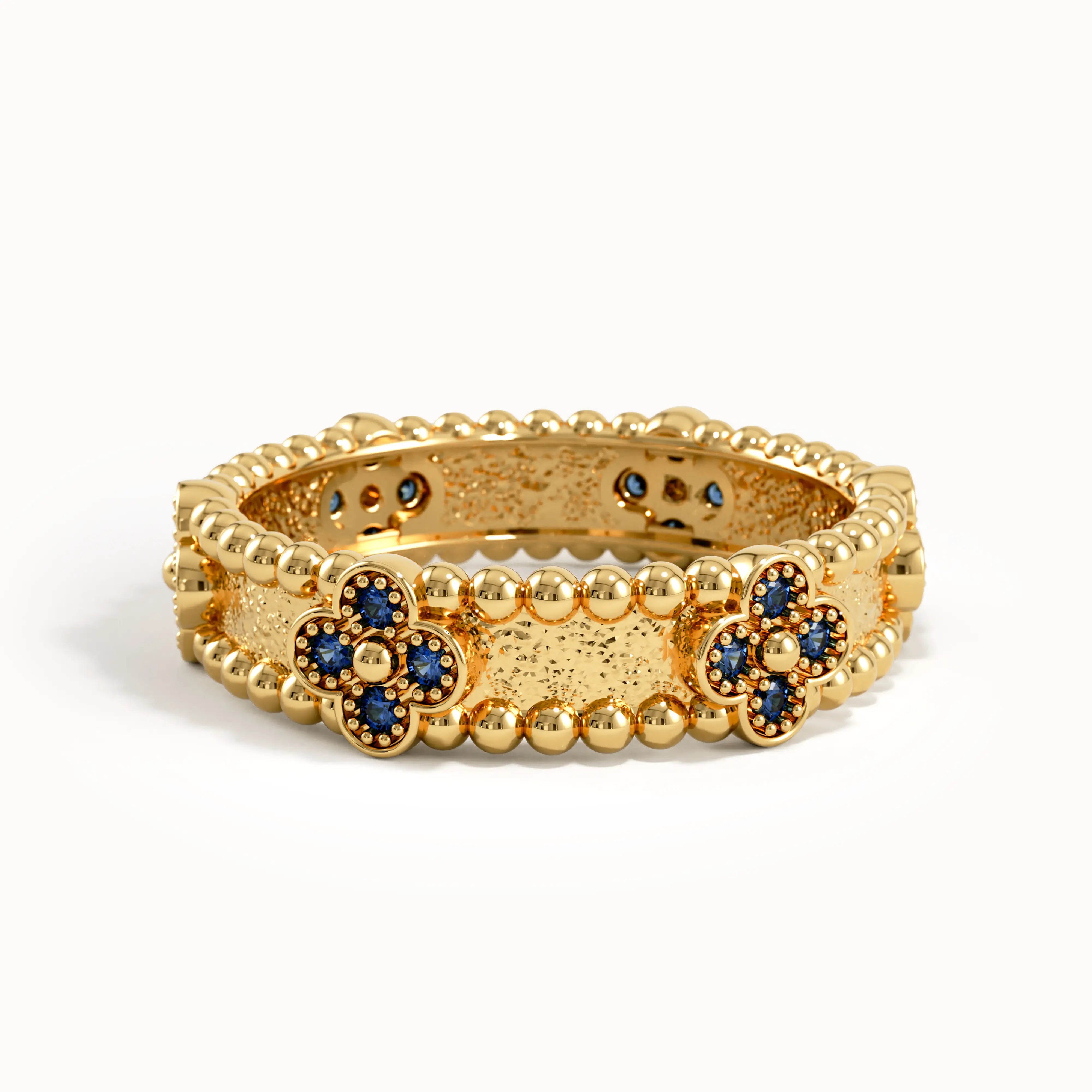 Beaded Cross Sapphire Wedding Band - BRENNMORE 