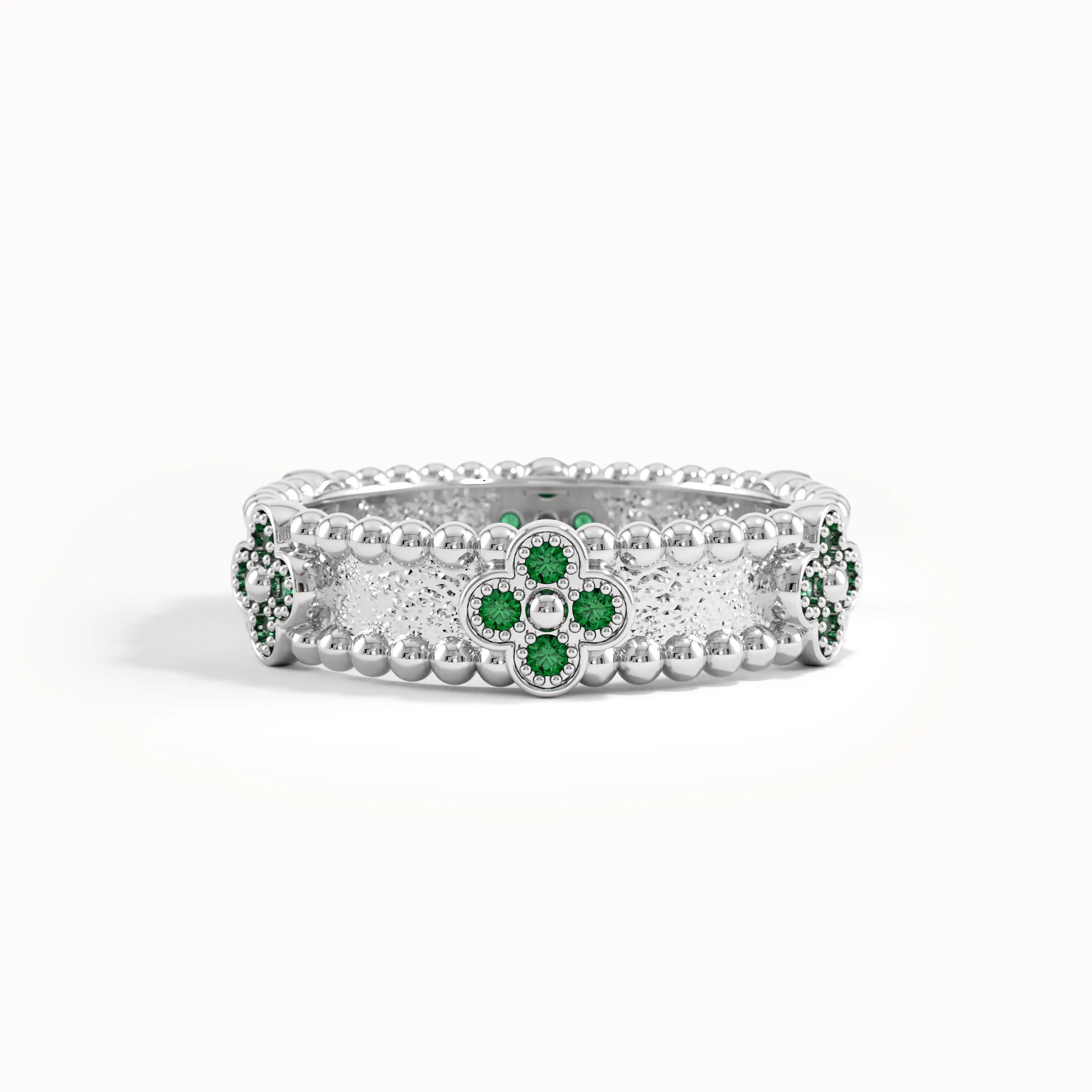 Beaded Cross Emerald Wedding Band - BRENNMORE 