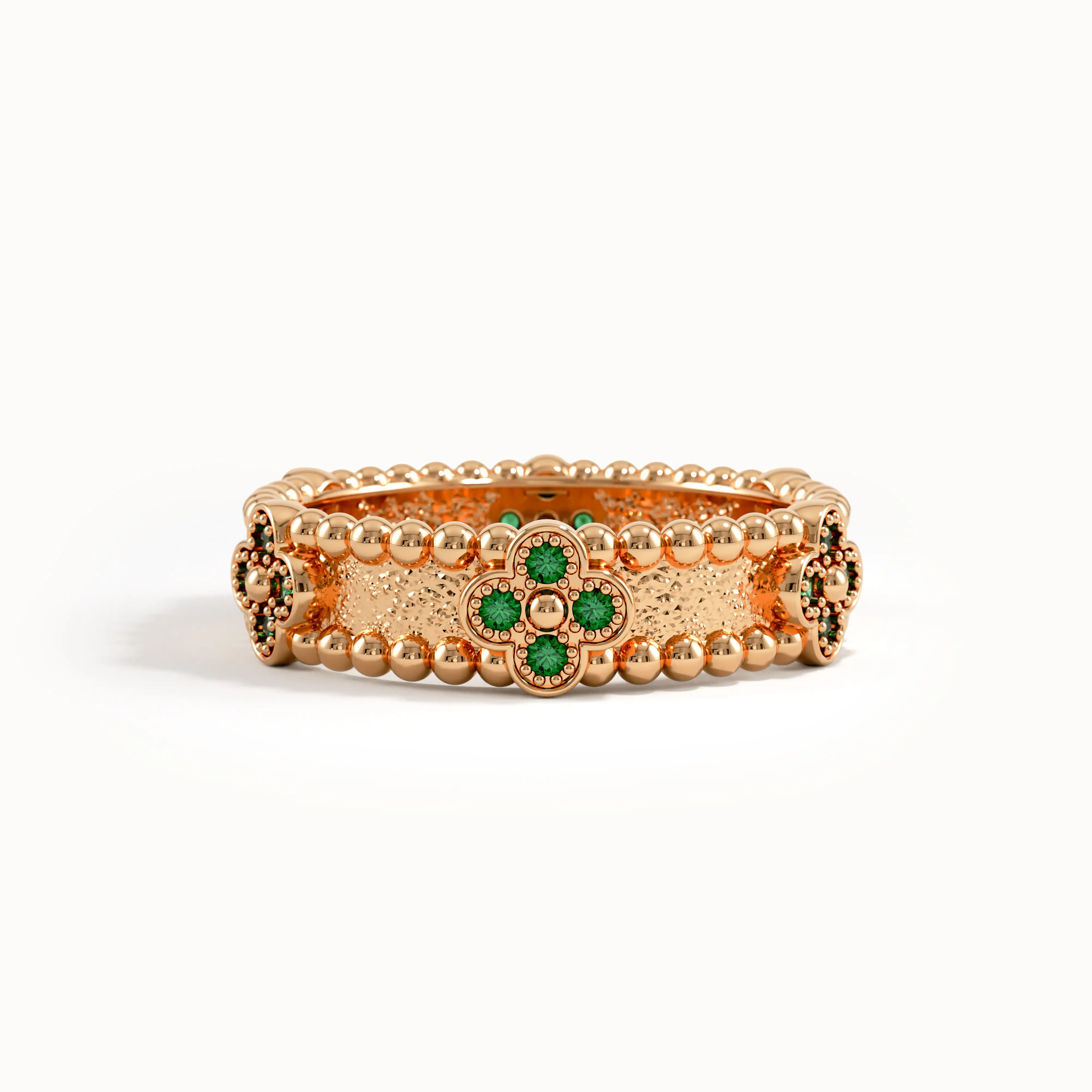 Beaded Cross Emerald Wedding Band - BRENNMORE 