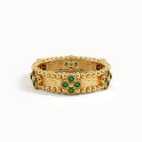 Beaded Cross Emerald Wedding Band - BRENNMORE 