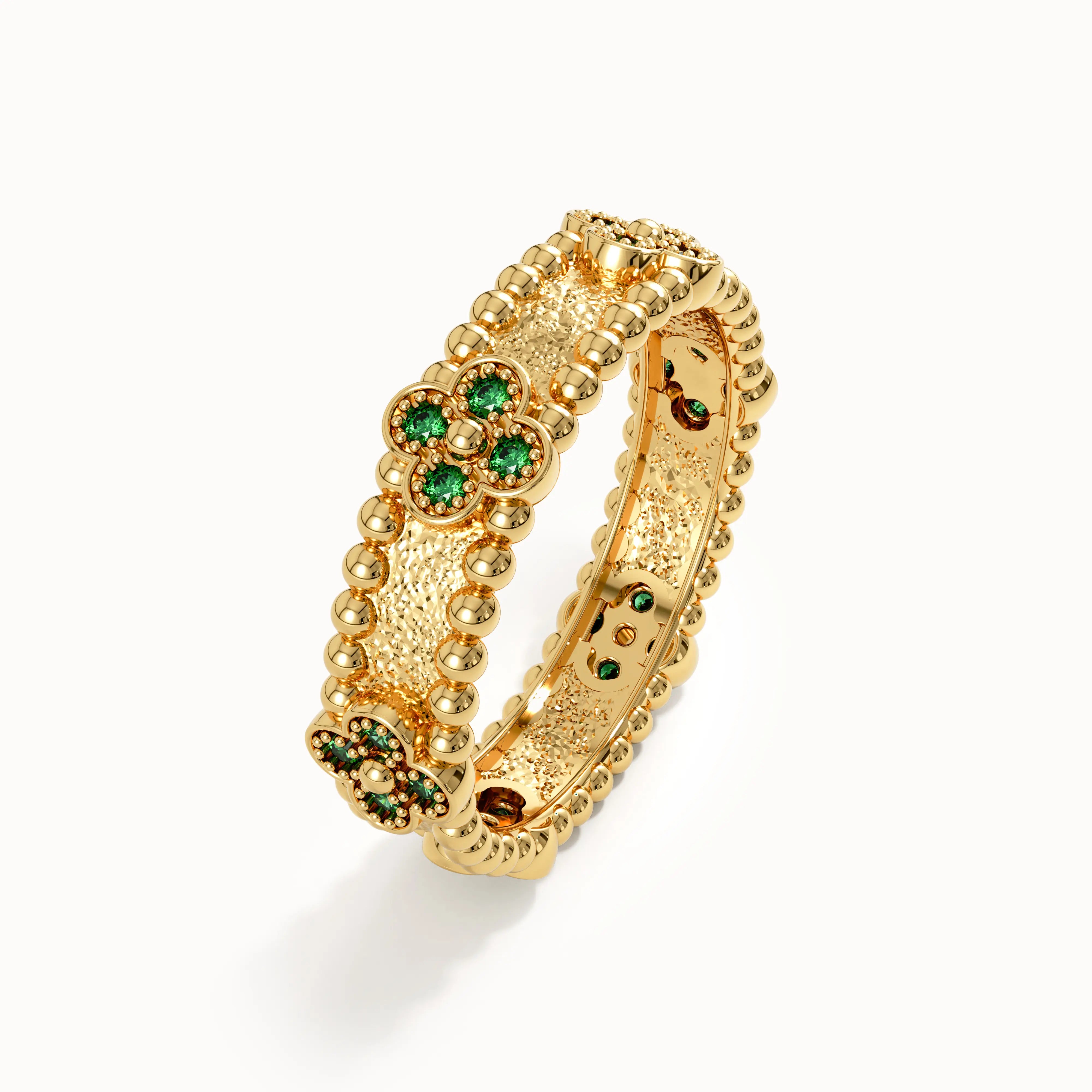 Beaded Cross Emerald Wedding Band - BRENNMORE 