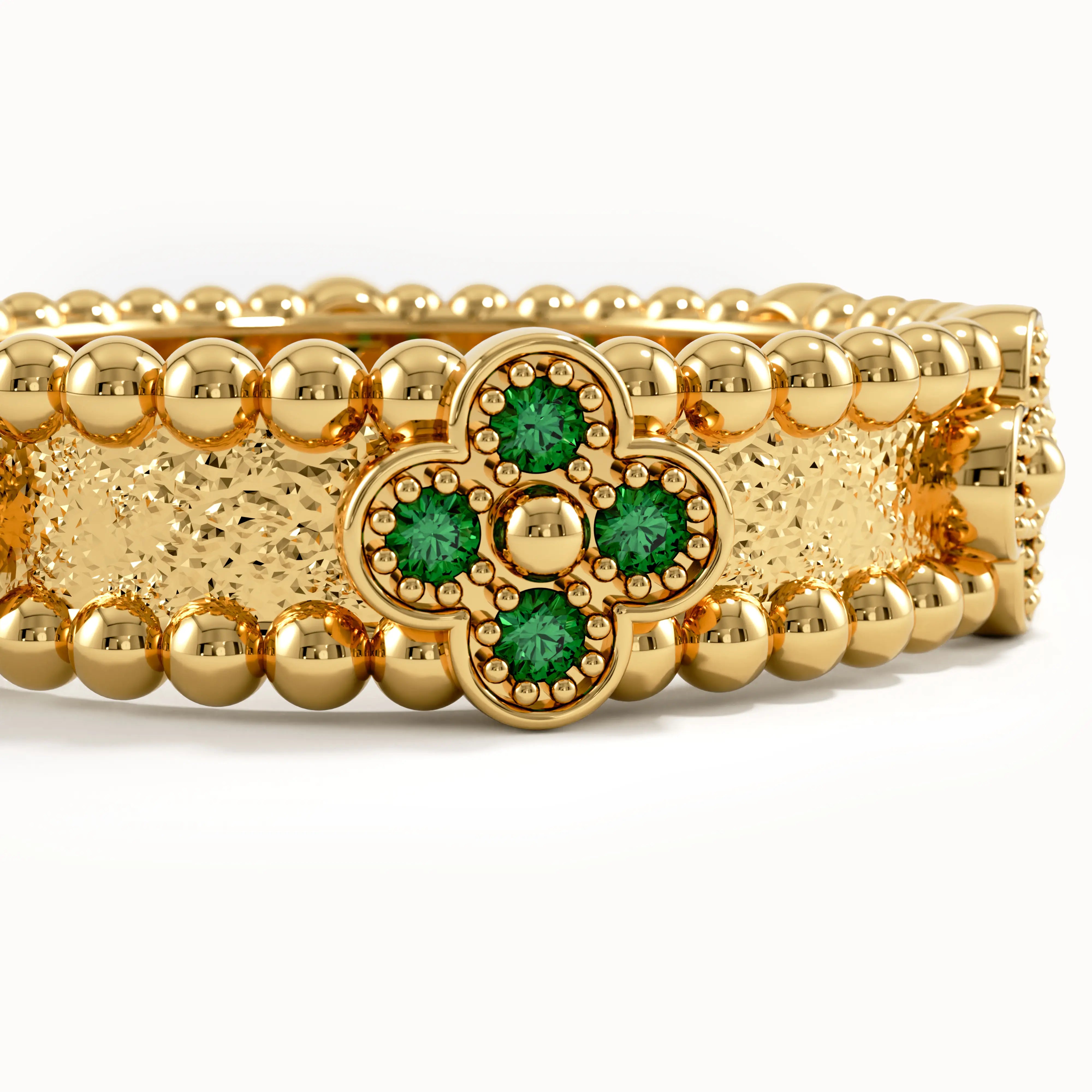 Beaded Cross Emerald Wedding Band - BRENNMORE 