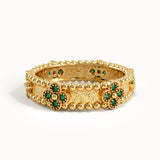 Beaded Cross Emerald Wedding Band - BRENNMORE 