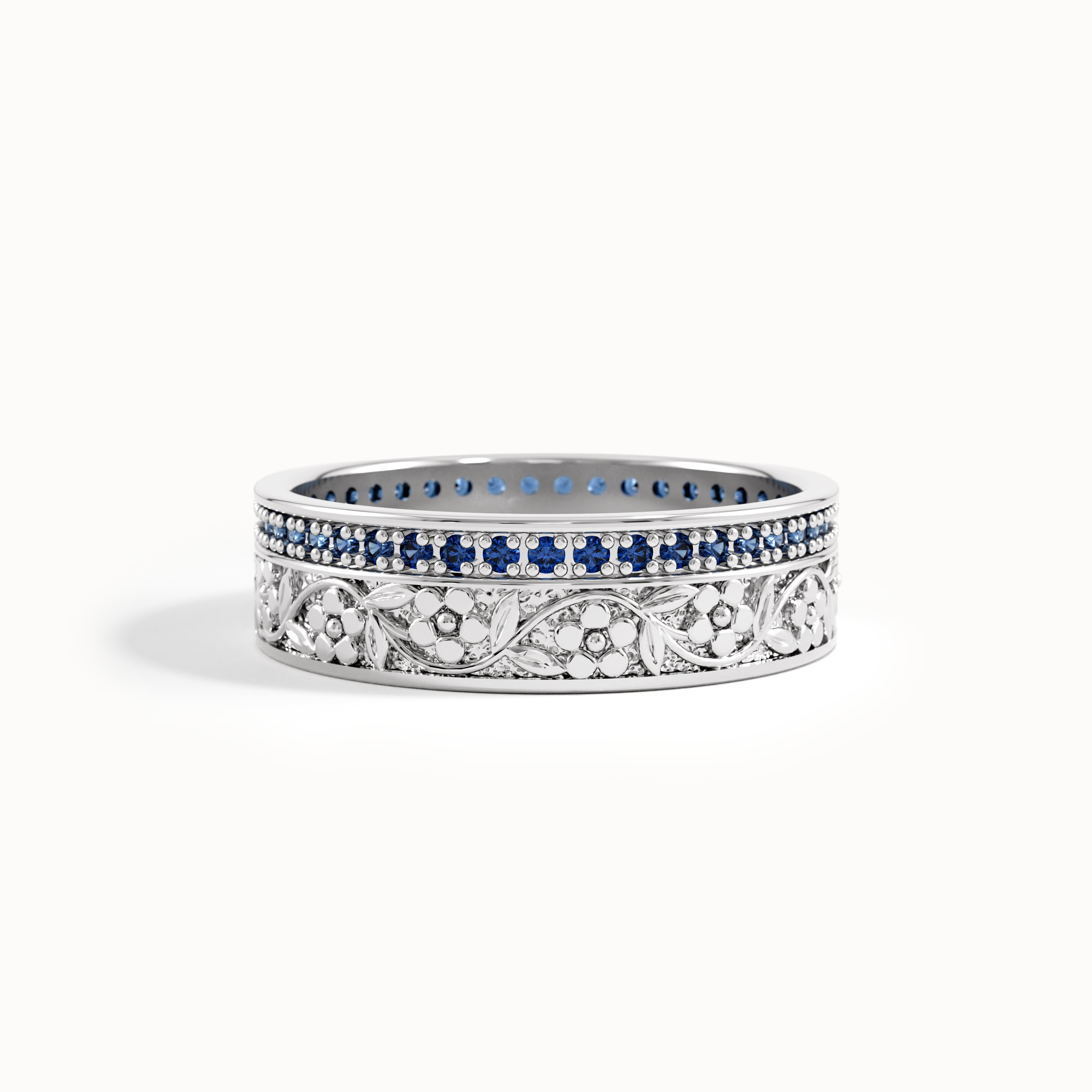 Lab Sapphire Flower Wedding Band My Store
