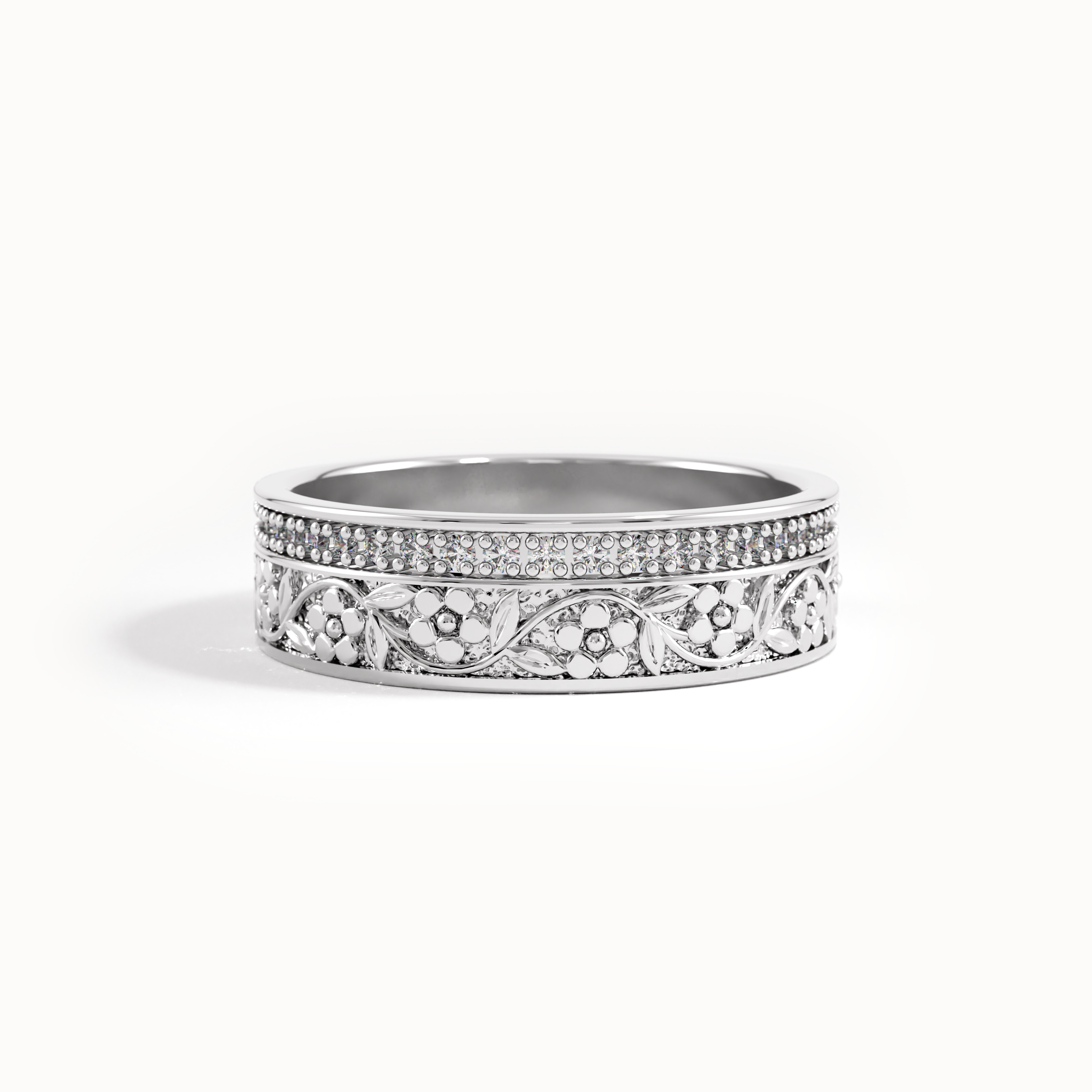 Lab Diamond Flower Wedding Band