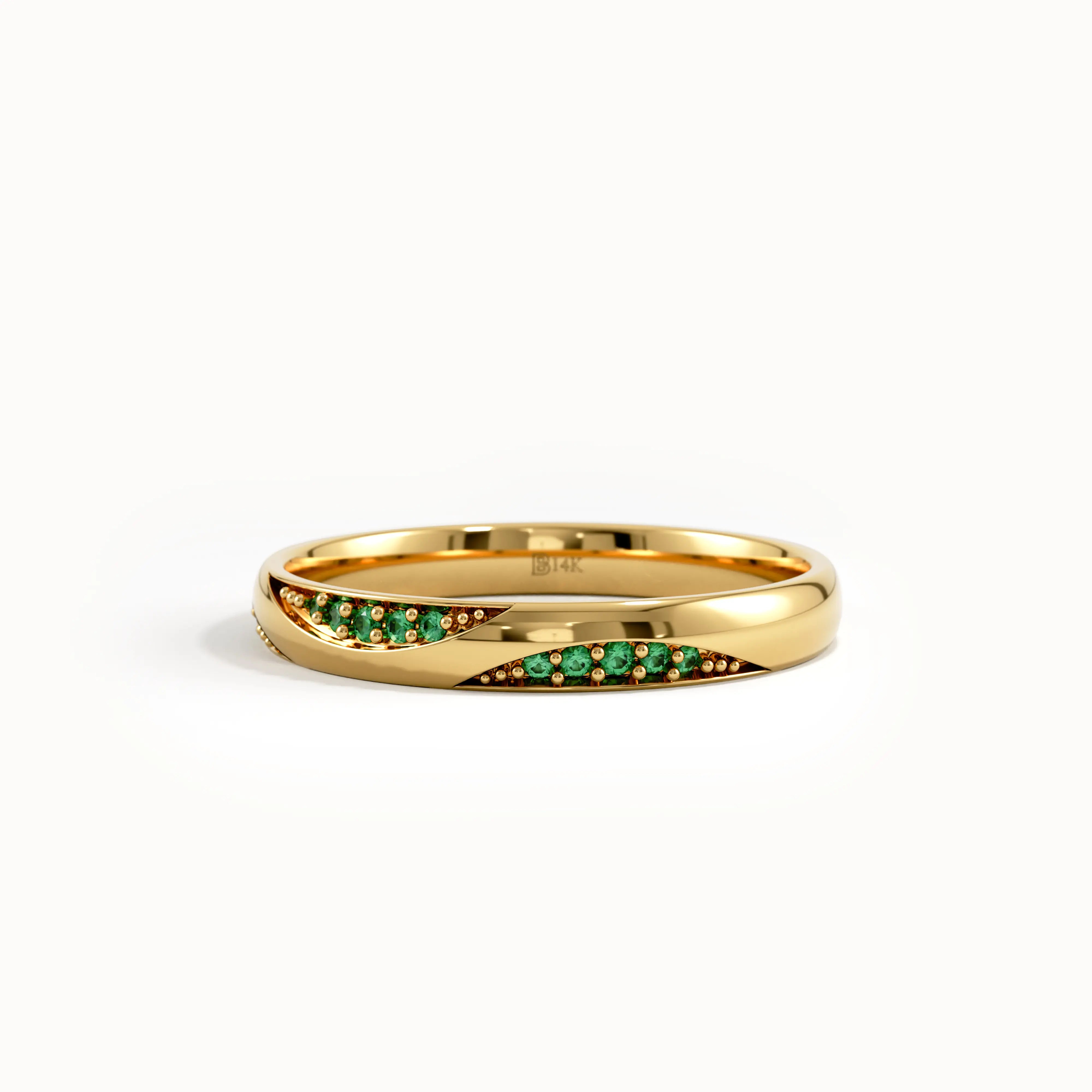 Pave Emerald Dainty Wedding Band - BRENNMORE
