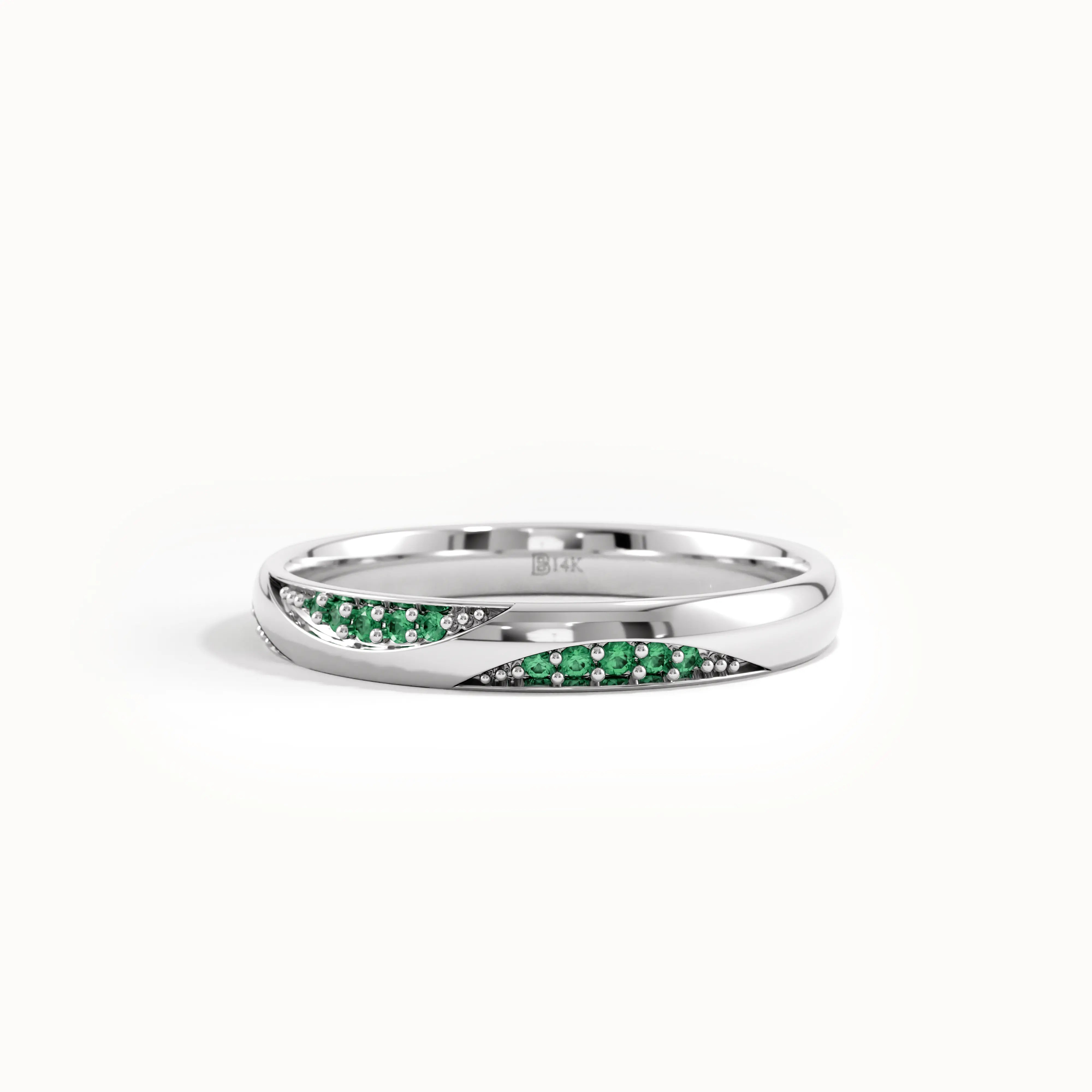 Pave Emerald Dainty Wedding Band - BRENNMORE
