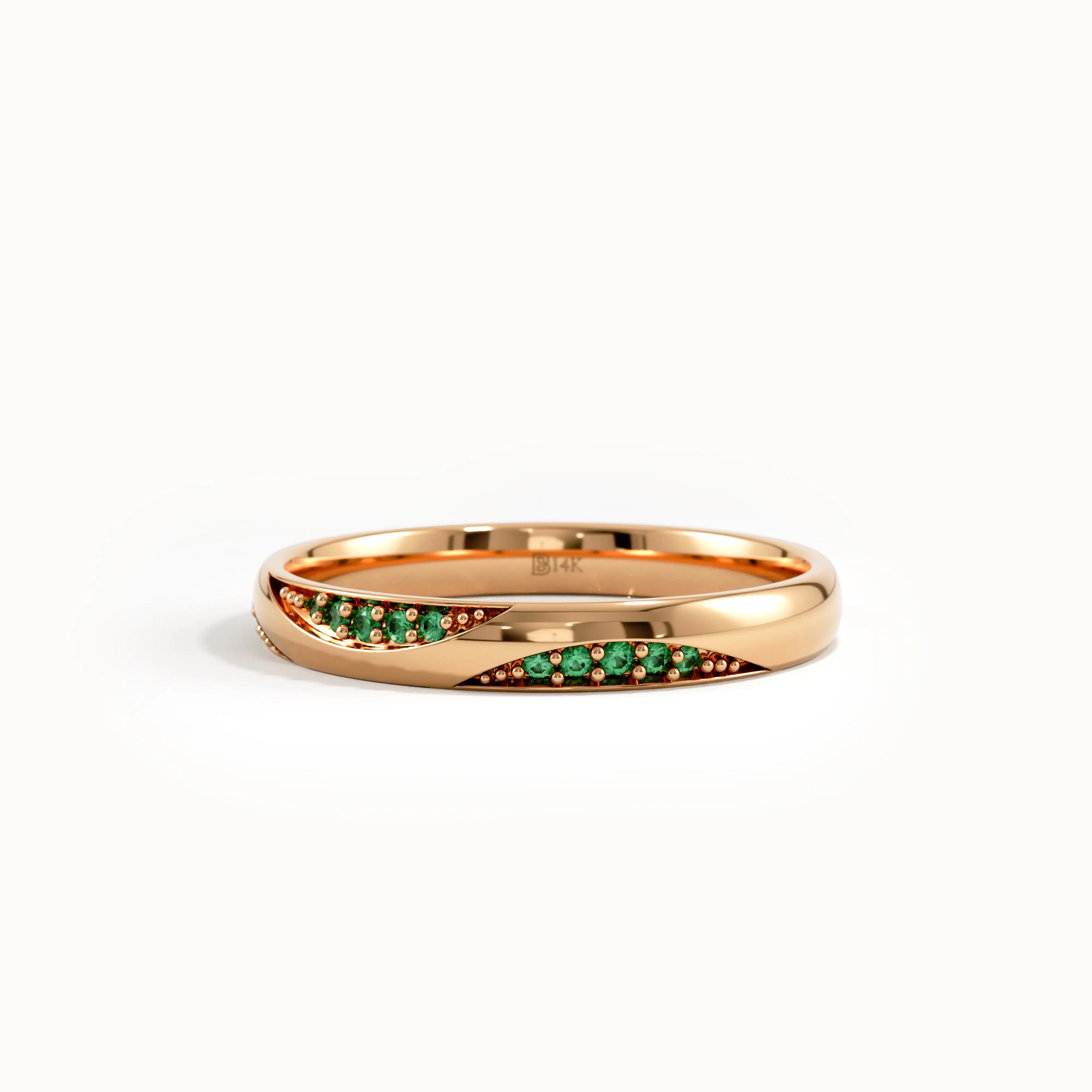 Pave Emerald Dainty Wedding Band - BRENNMORE