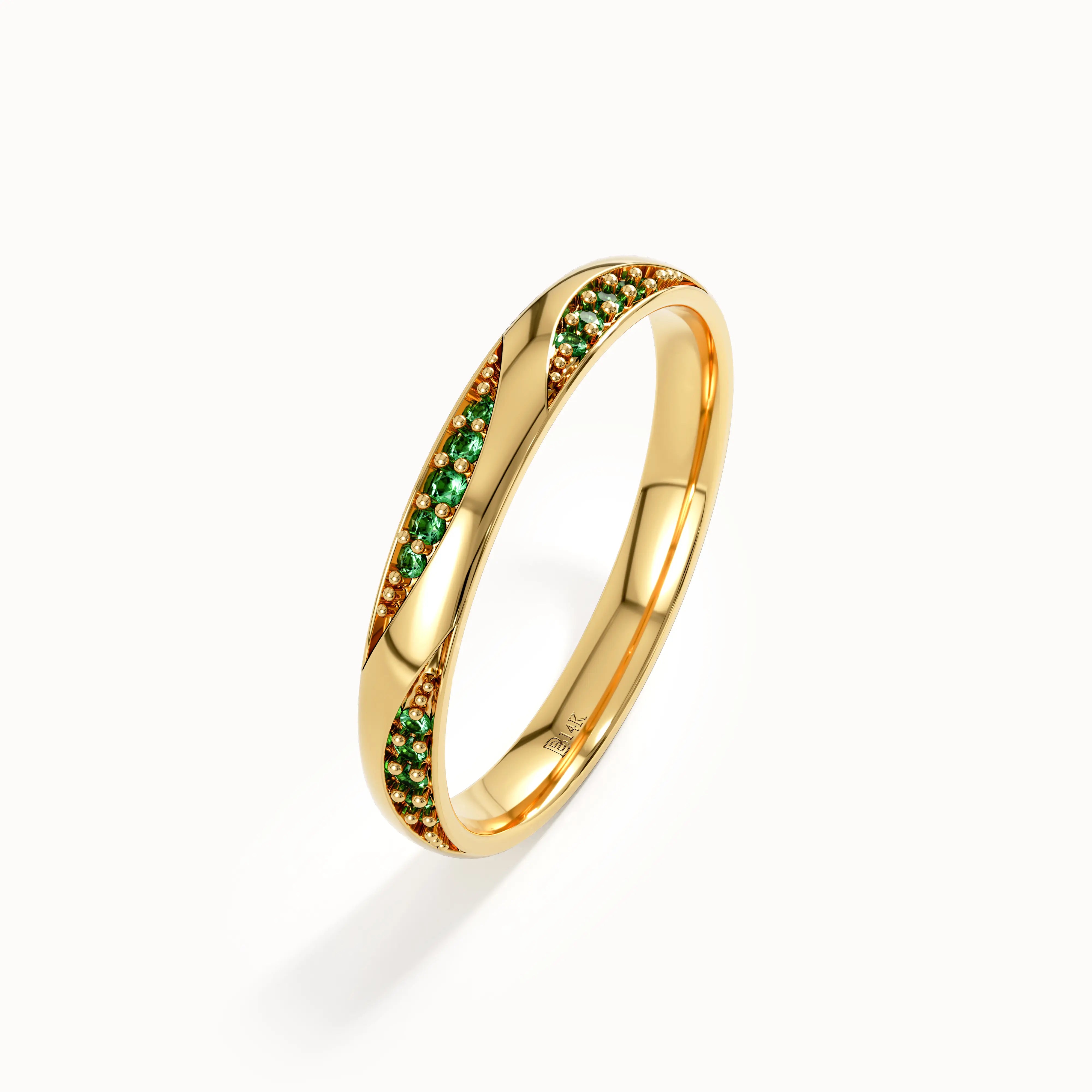 Pave Emerald Dainty Wedding Band - BRENNMORE