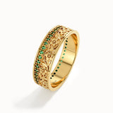 Emerald Flower Wedding Band