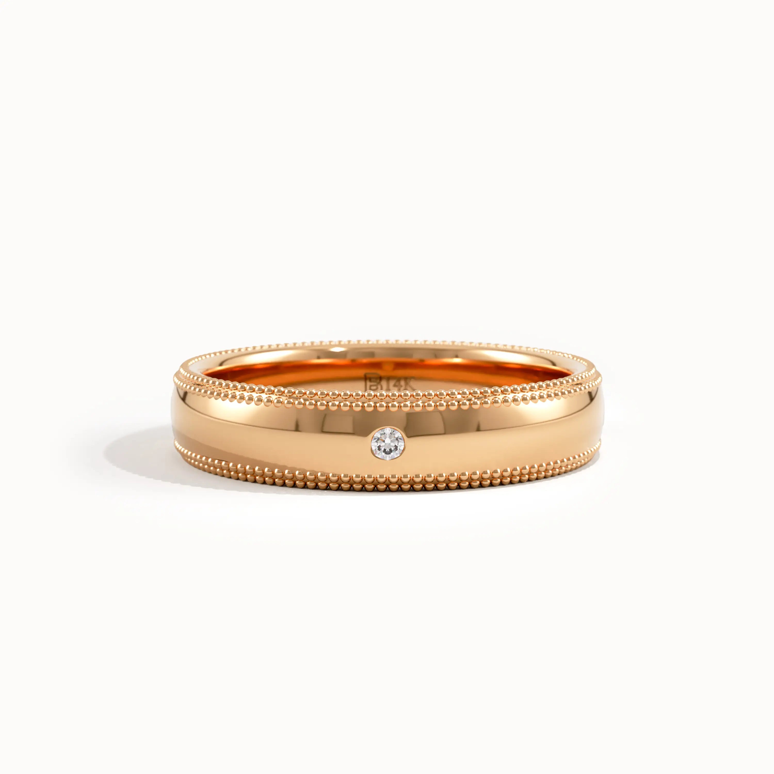 14K Solid Gold Milgrain Wedding Band Women - BRENNMORE 