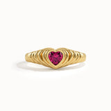 Bezel Ruby Heart Signet Ring