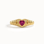 Bezel Ruby Heart Signet Ring - BRENNMORE 