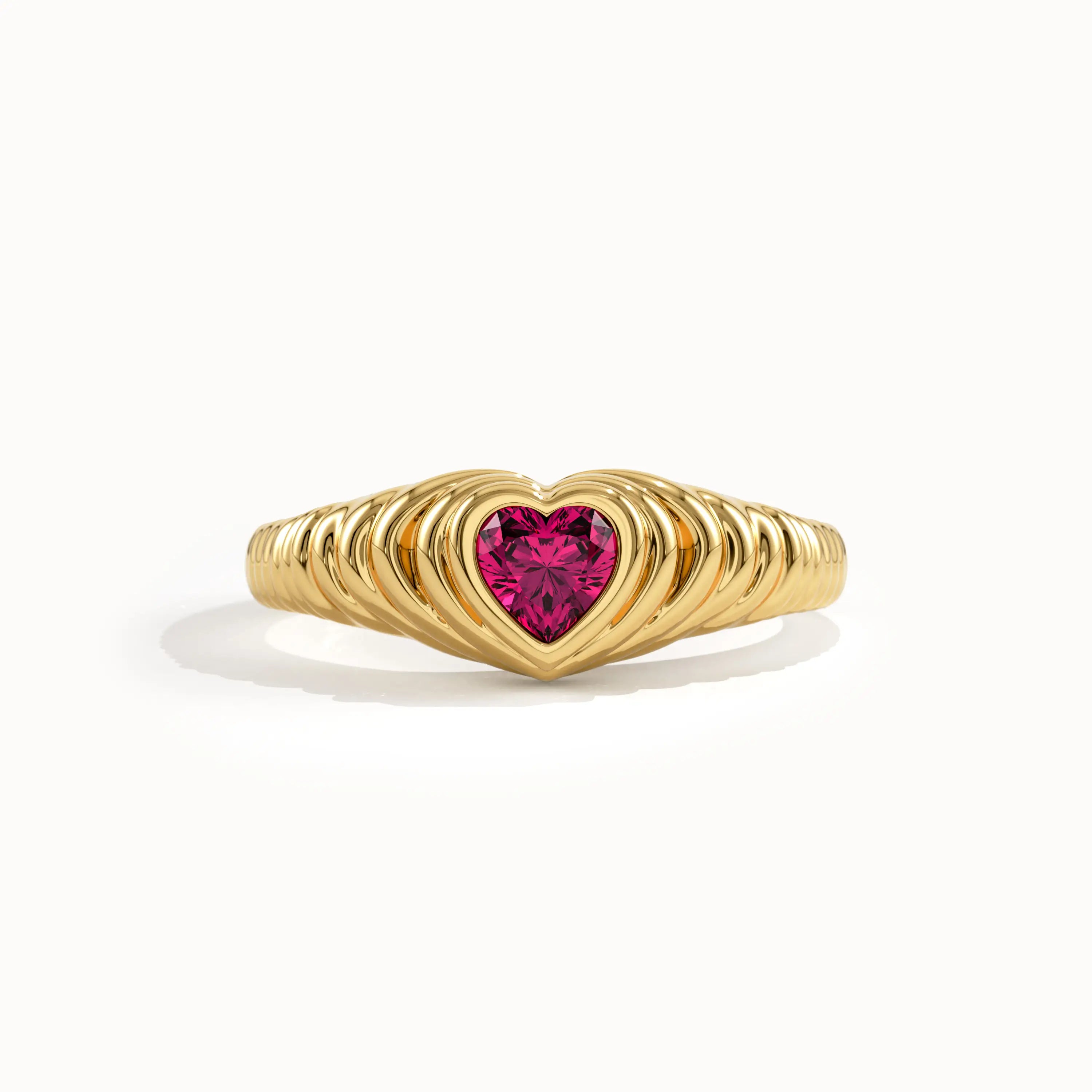 Bezel Ruby Heart Signet Ring - BRENNMORE 