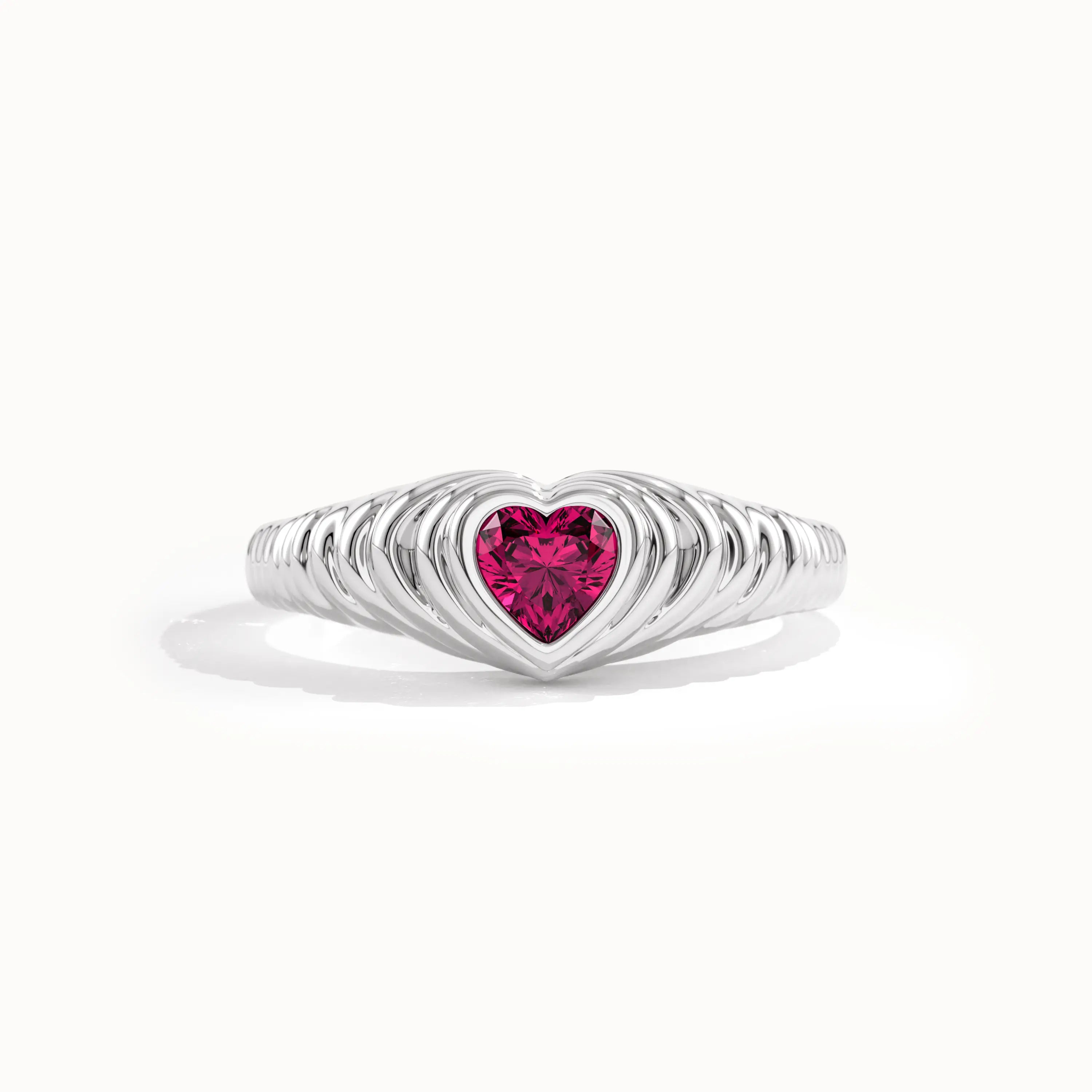 Bezel Ruby Heart Signet Ring
