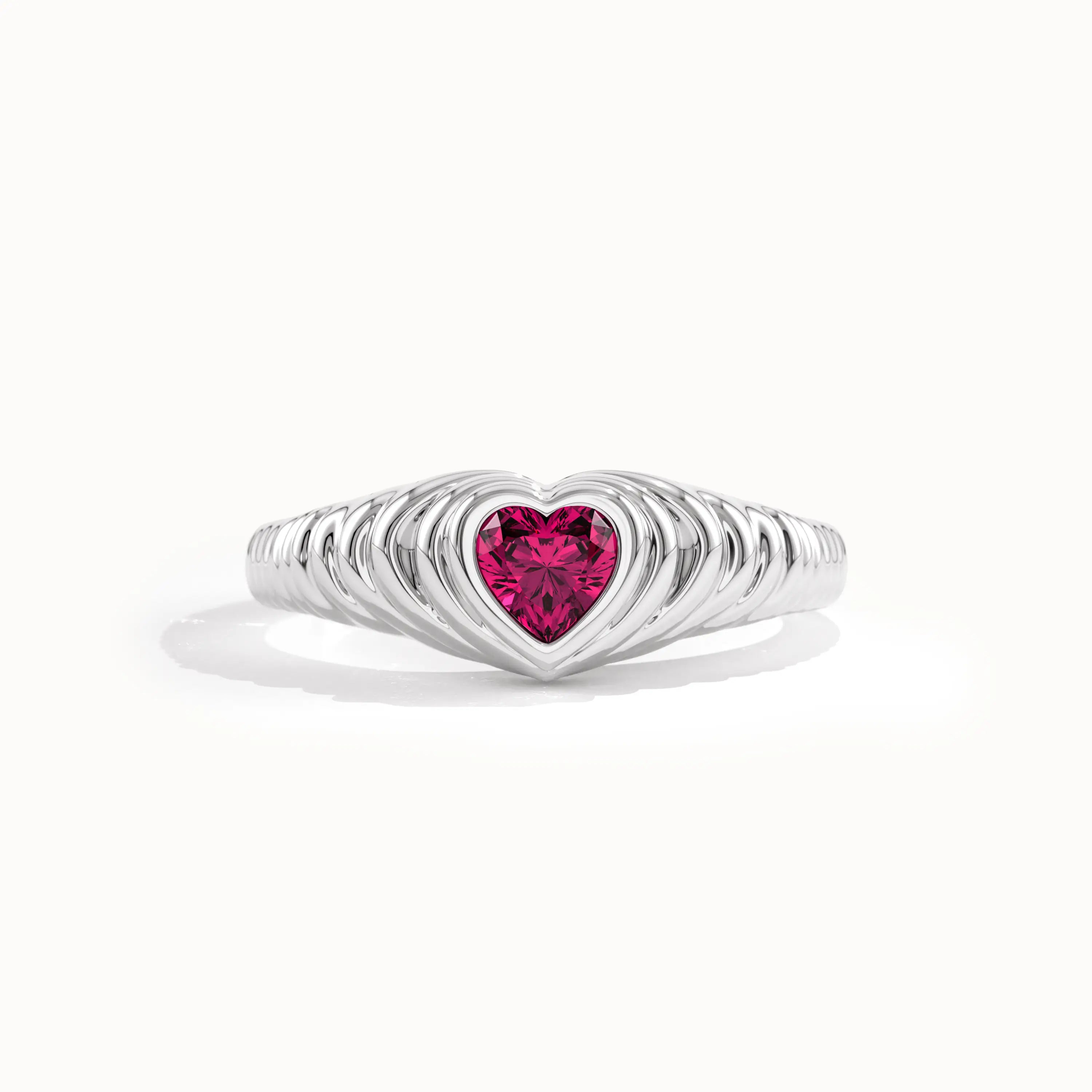 Bezel Ruby Heart Signet Ring - BRENNMORE 