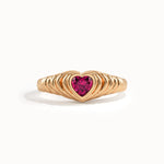 Bezel Ruby Heart Signet Ring - BRENNMORE 