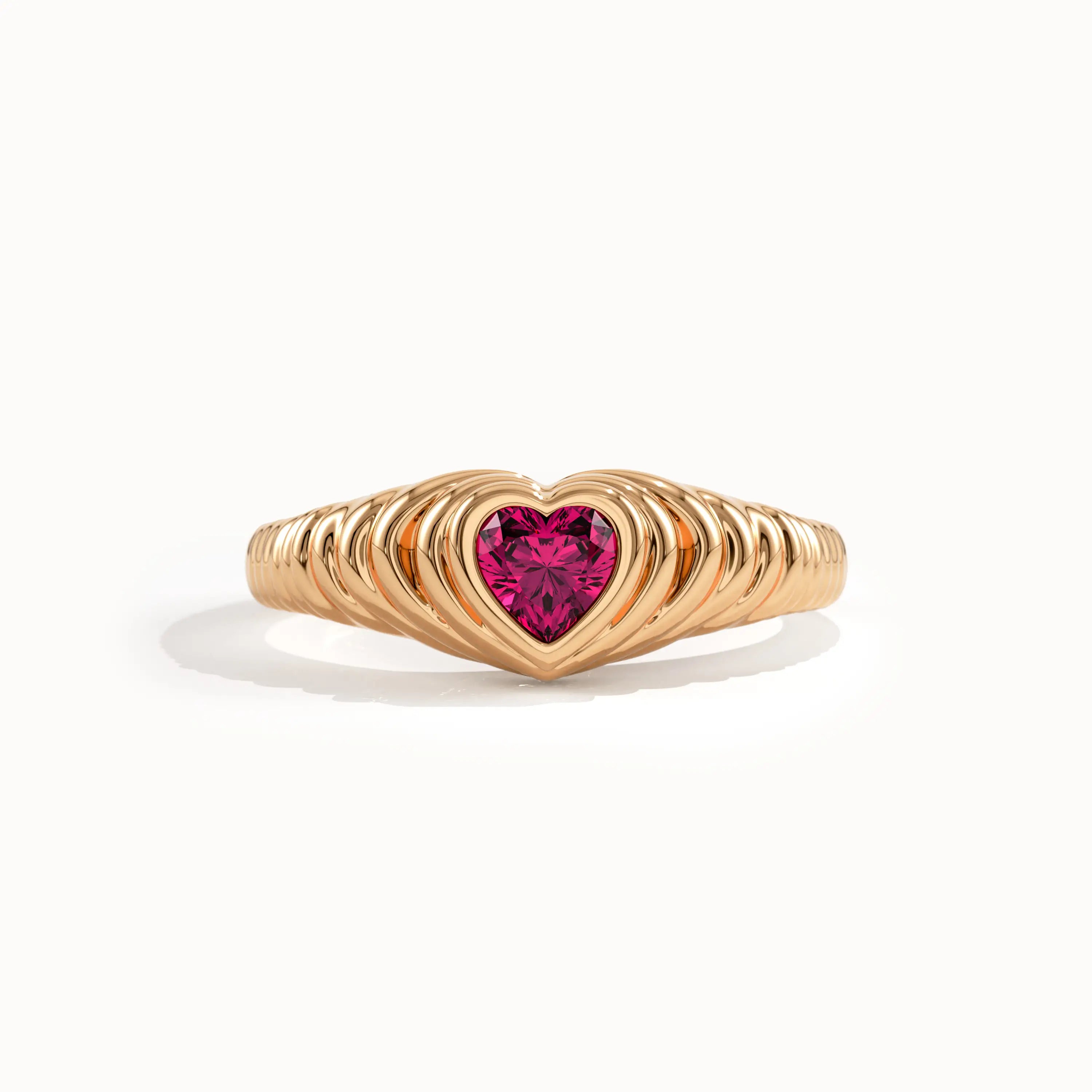 Bezel Ruby Heart Signet Ring - BRENNMORE 