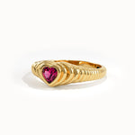Bezel Ruby Heart Signet Ring - BRENNMORE 