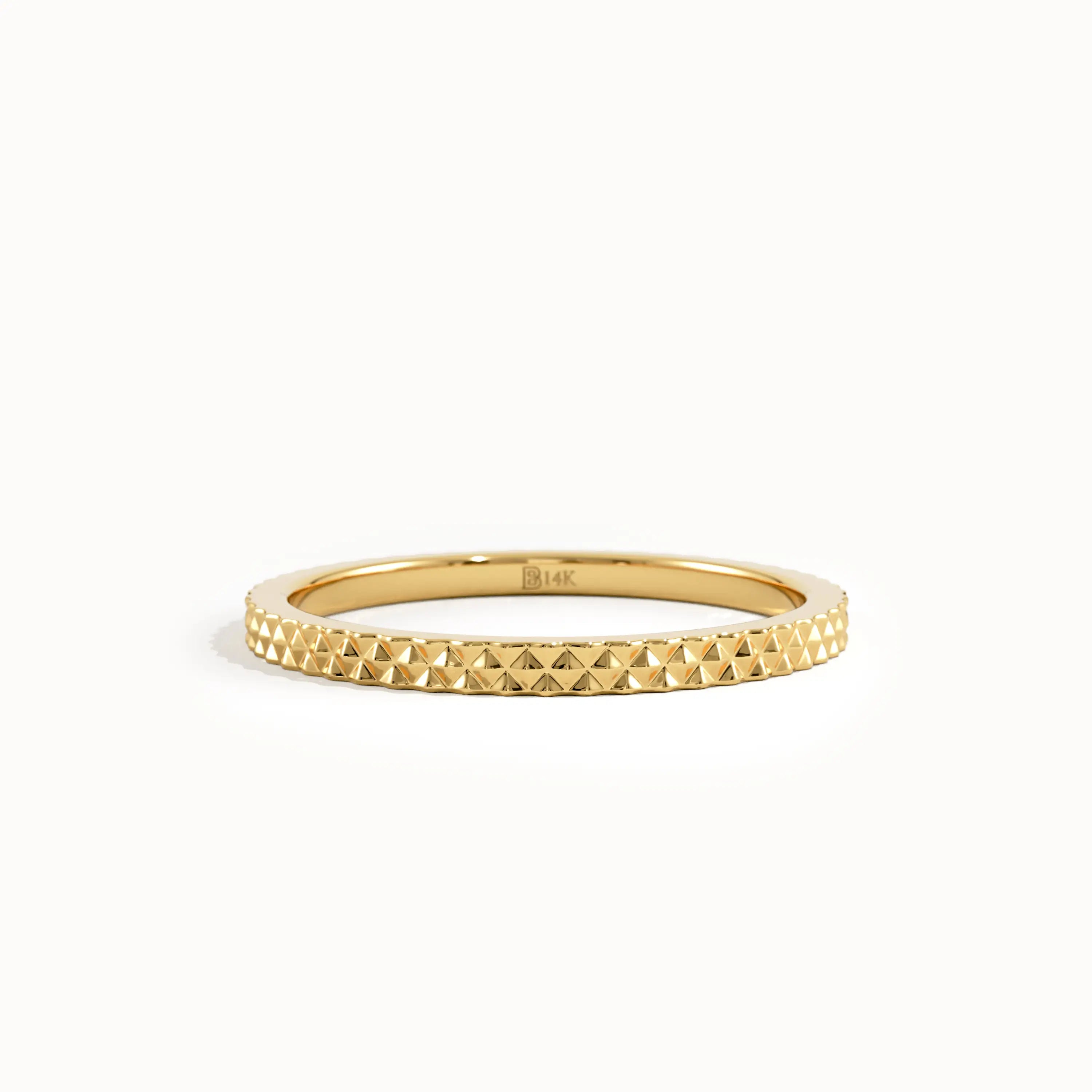 14K Solid Gold Textured Slim Wedding Band - BRENNMORE 