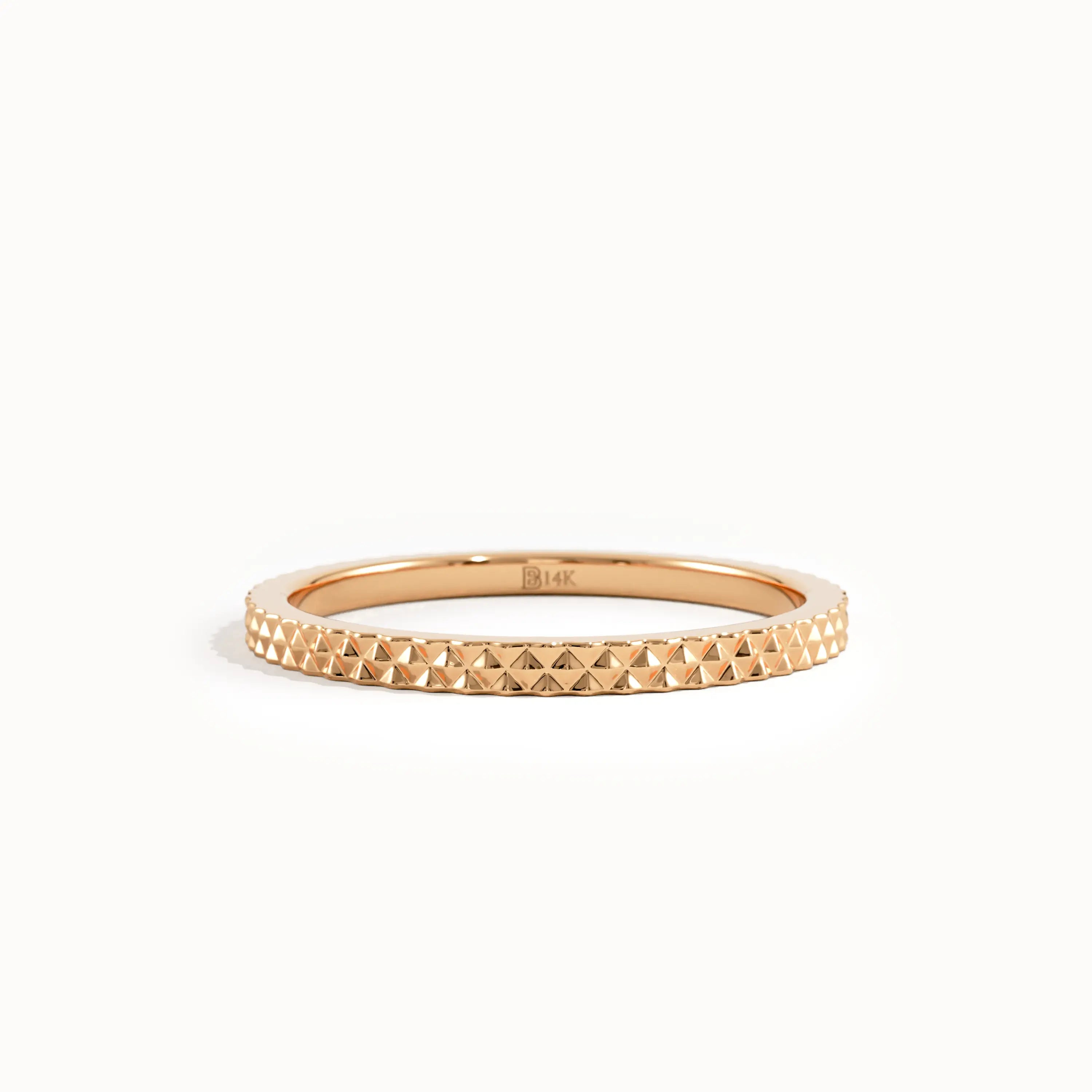 14K Solid Gold Textured Slim Wedding Band - BRENNMORE 
