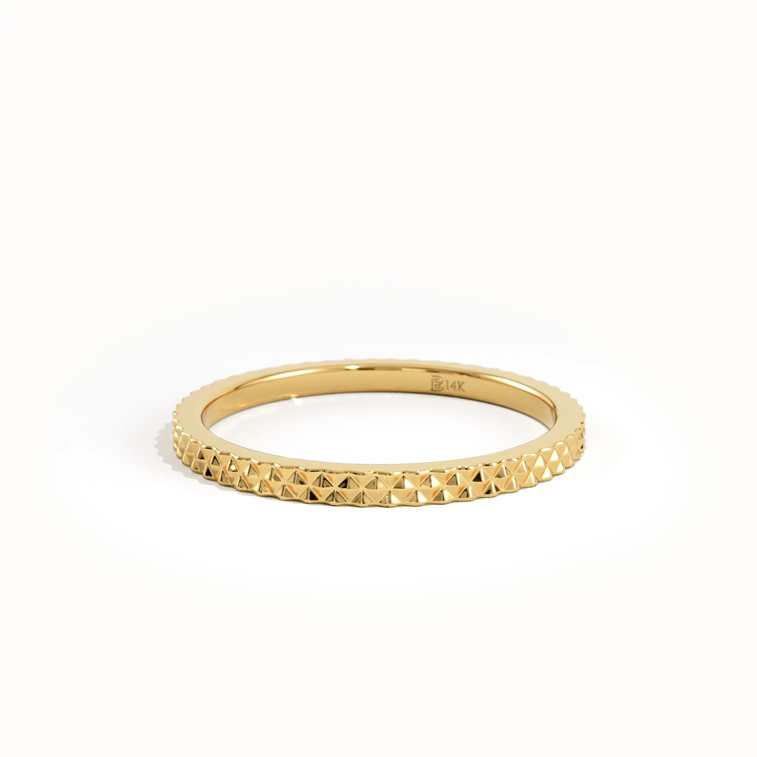 14K Solid Gold Textured Slim Wedding Band - BRENNMORE 