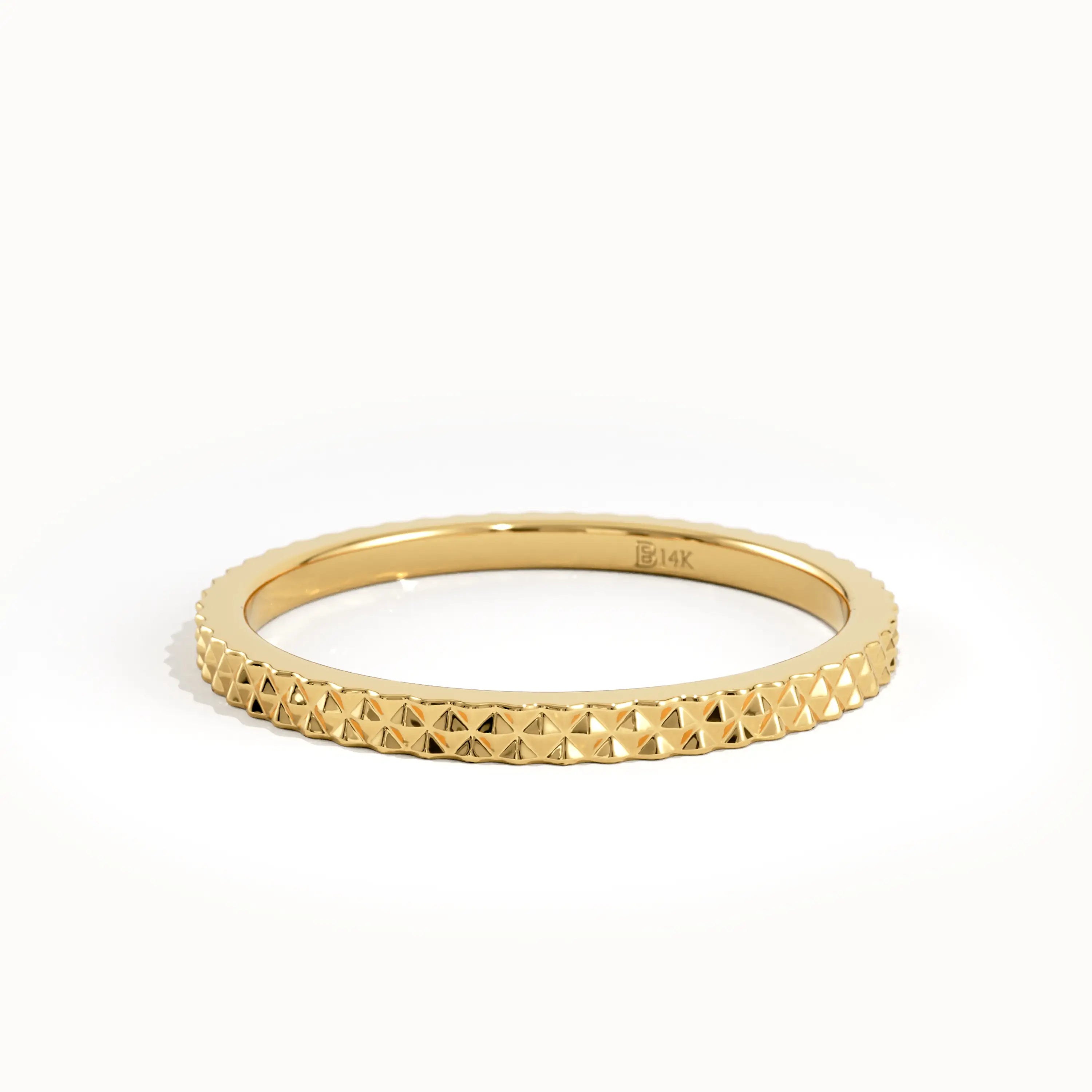 14K Solid Gold Textured Slim Wedding Band - BRENNMORE
