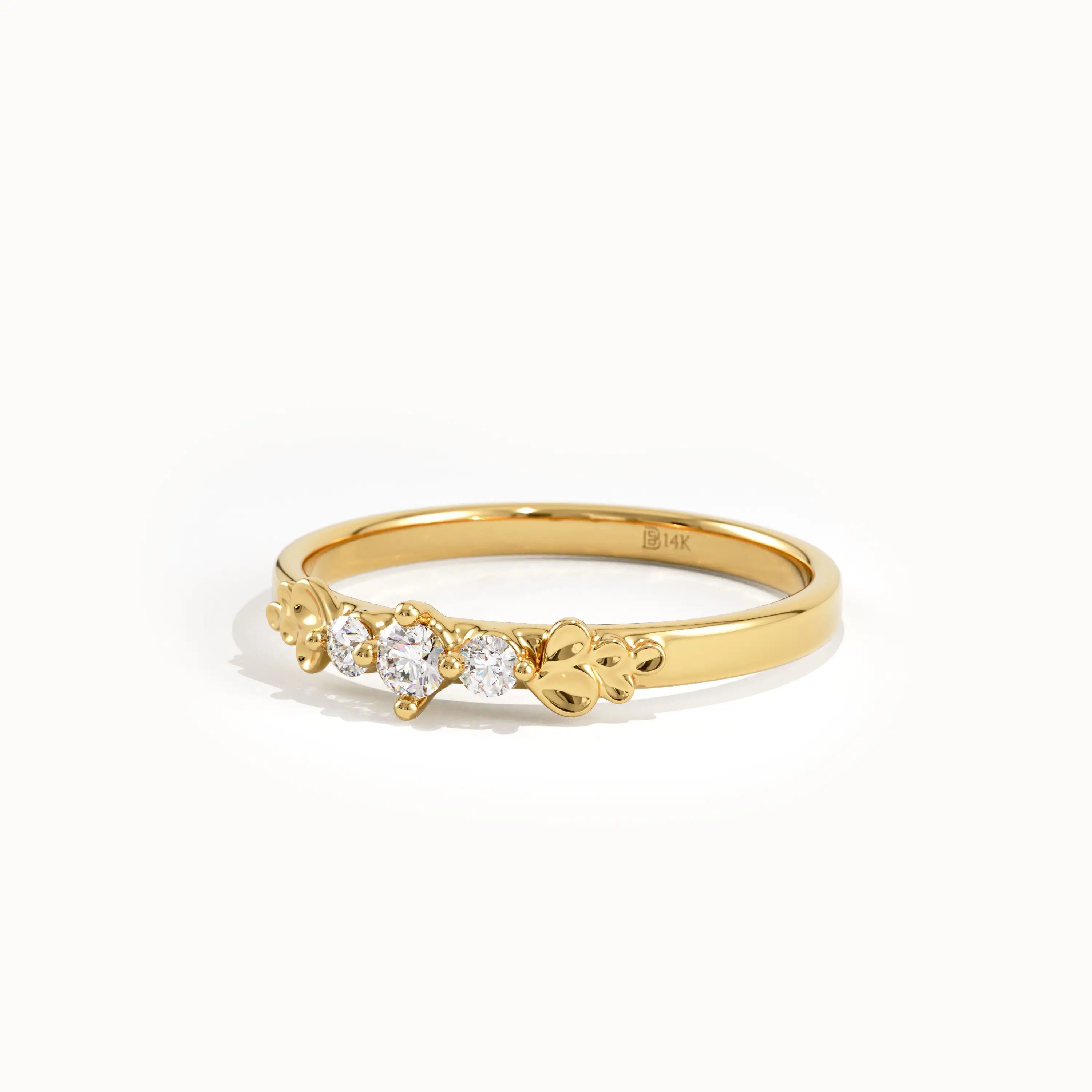 14k Solid Gold Lab Diamond Leaf Ring - BRENNMORE 